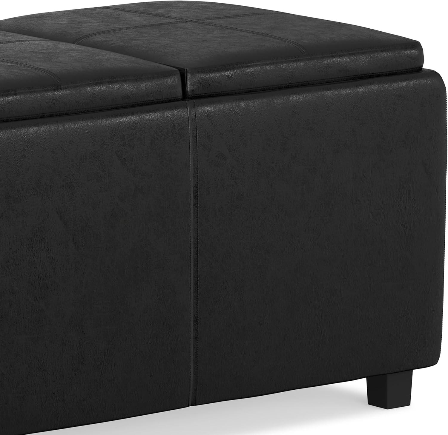 Simpli Home Avalon 42"W Upholstered Storage Ottoman with 3 Flip-Over Serving Trays