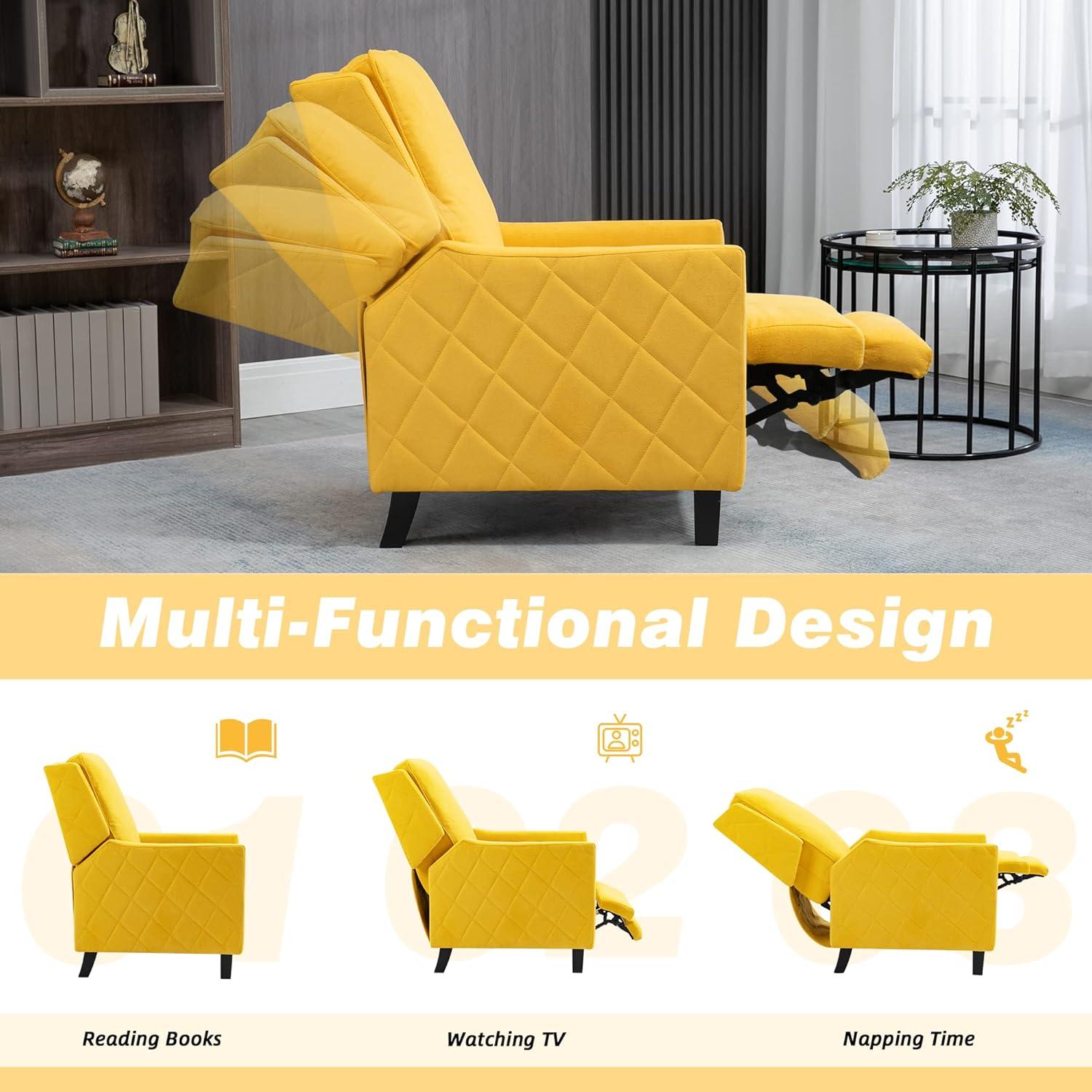 AVAWING Push Back Recliner Chair, Wing Back Chairs with Arms, Mid-Century Vintage Accent Chair for Living Room, Polyester, Yellow