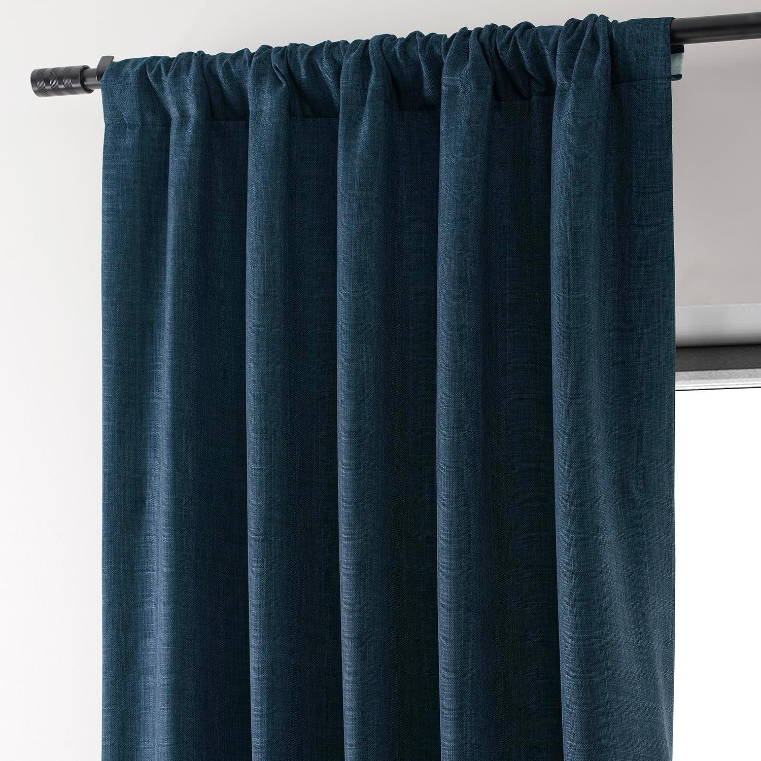 Voyager Blue 84" Blackout Linen Curtains with Rod Pocket