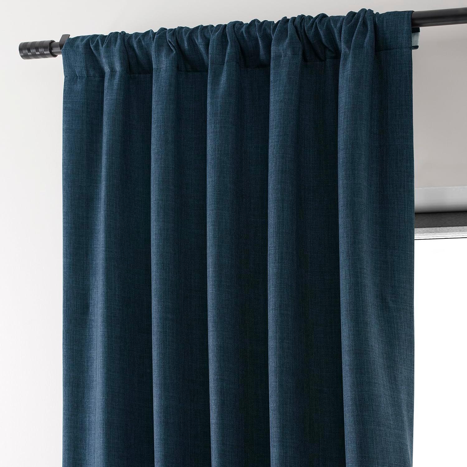 Signature Voyager Blue Faux Linen Blackout Curtain (1 Panel), Voyager Blue, 50W X 84L