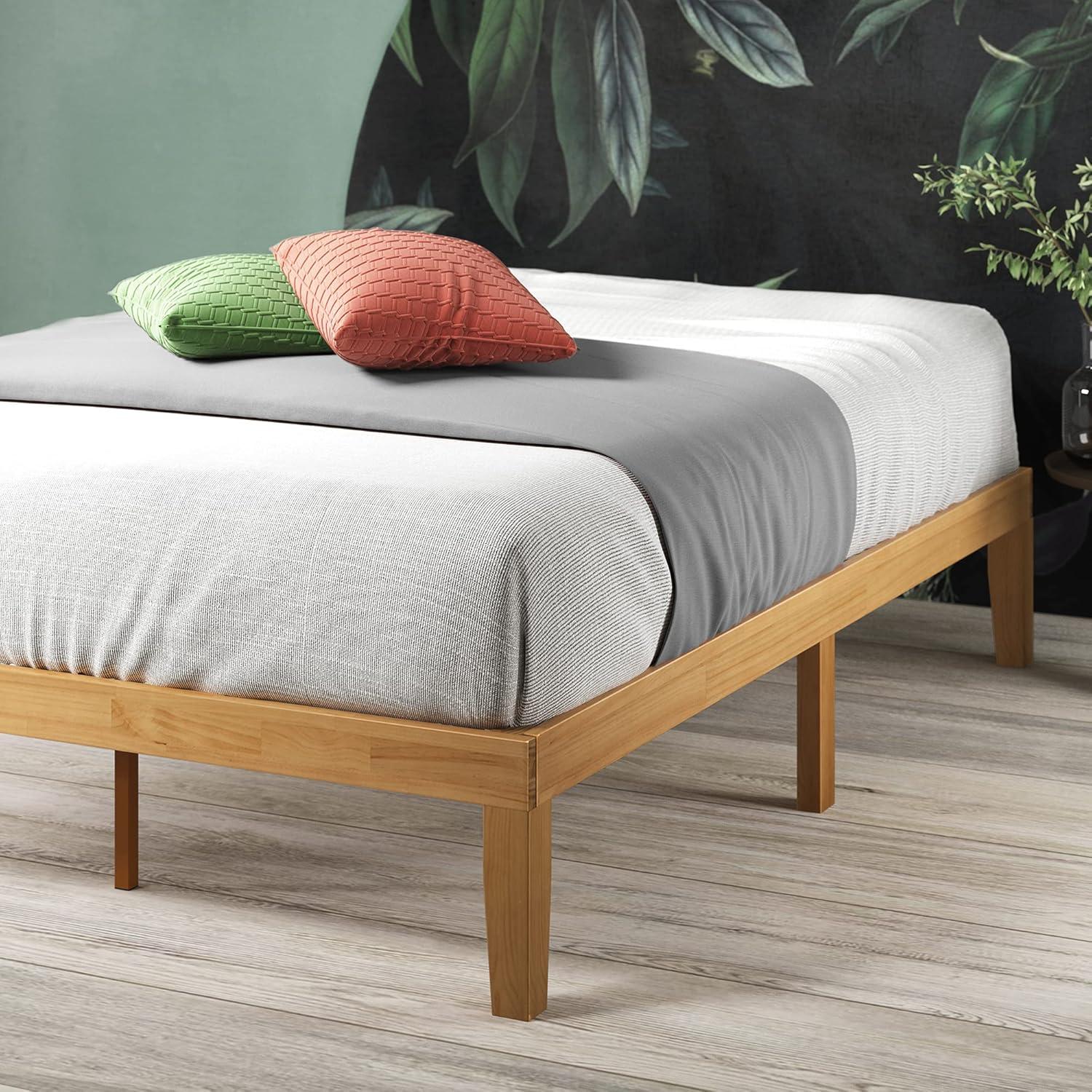 Natural Full Wood Platform Bed Frame with Slats and Headboard