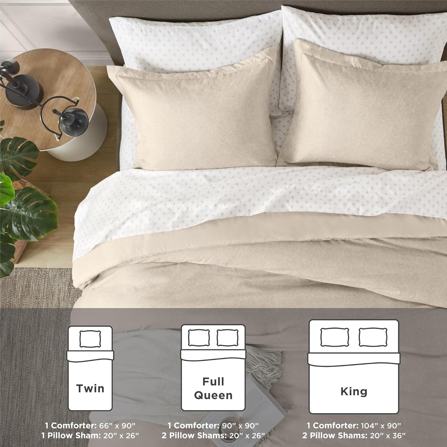 Lightweight Grey Comforter for Queen Size and Full Size Bed, Modern Chambray Bedding Set, Including 1 Comforter and 2 Pillow Shams