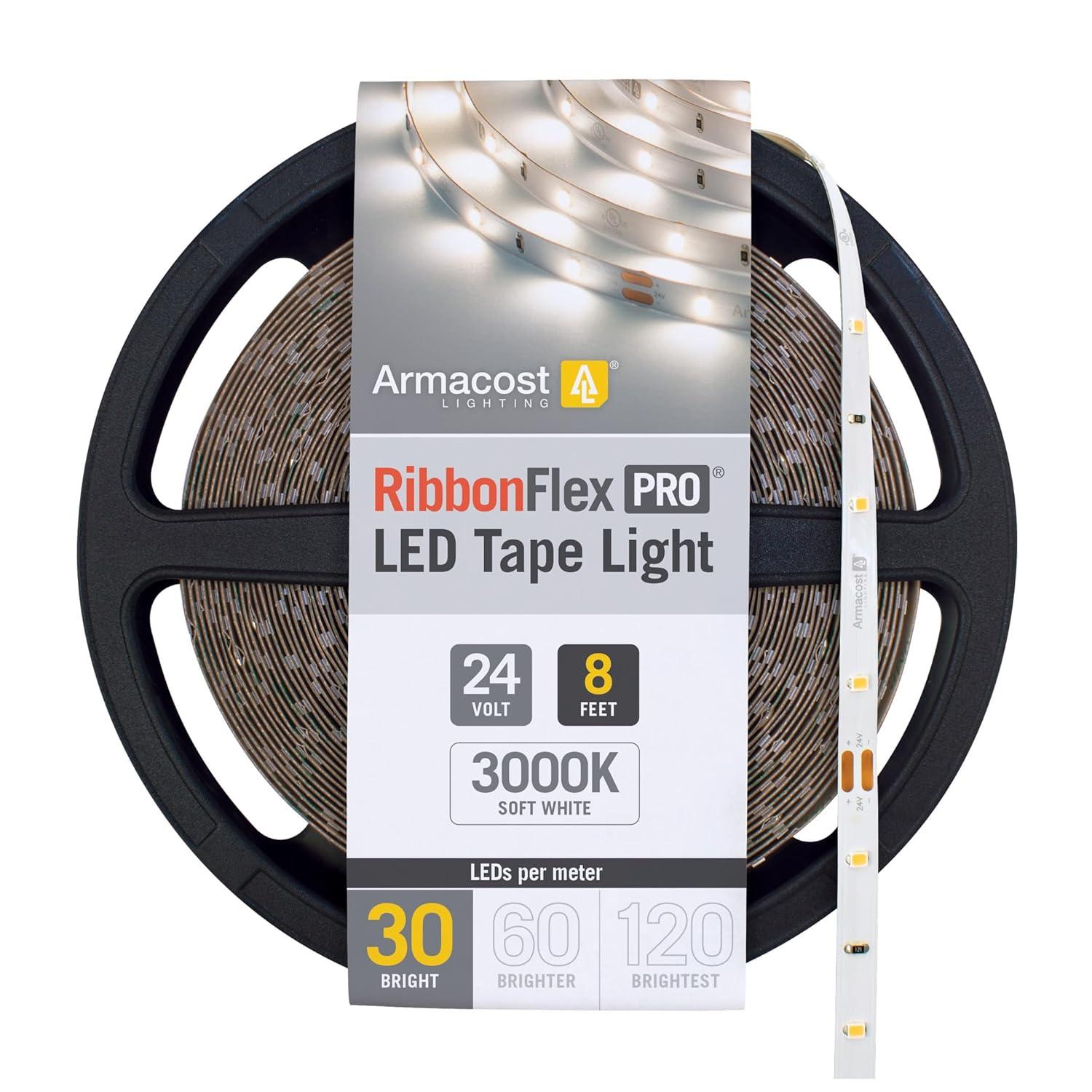 Armacost Lighting 144210 RibbonFlex Pro, 24V, 3000K, 30LEDs/M, IP20, 2.5M Under Cabinet Strip Light