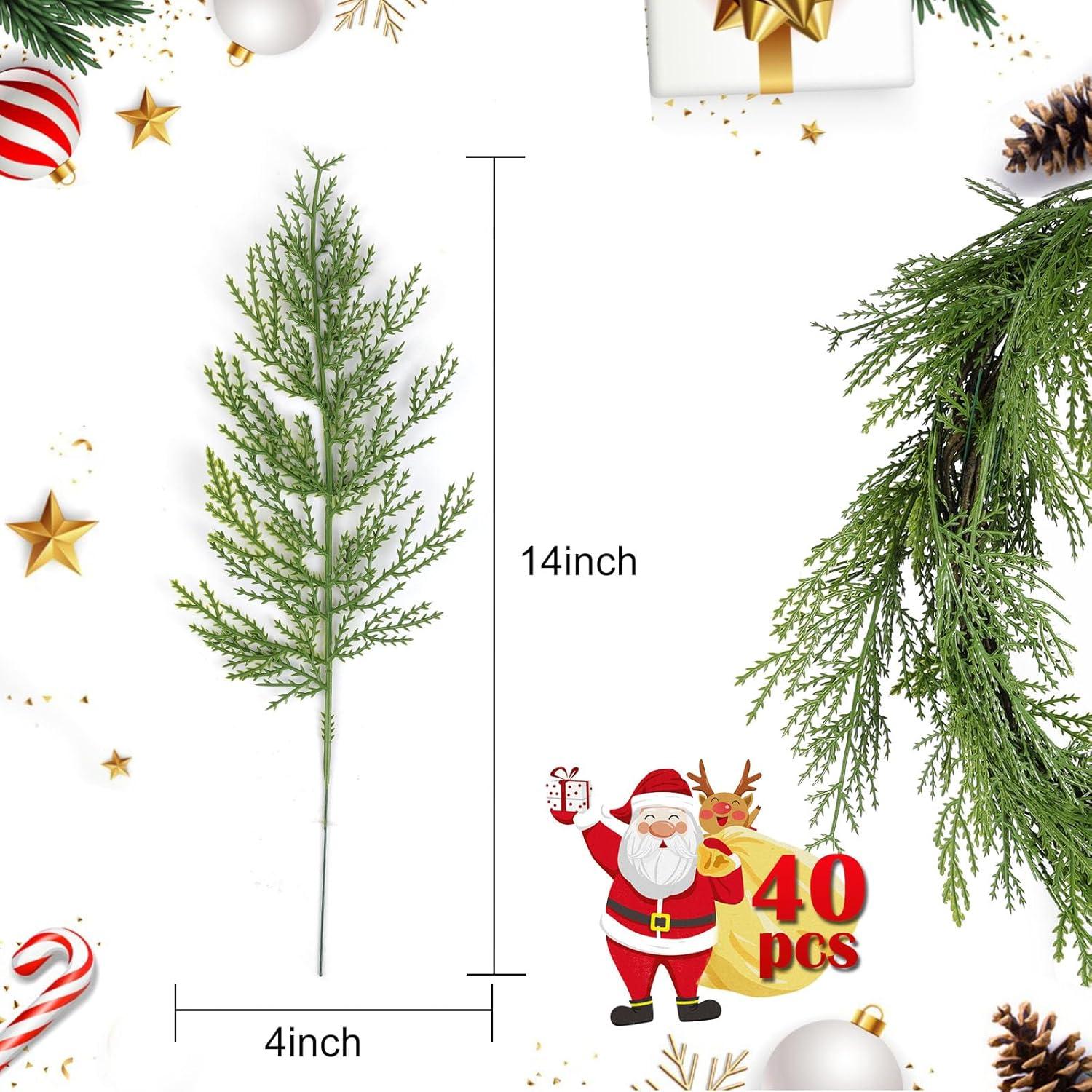 Christmas Decorations Gifts 40pcs Christmas Artificial Cedar Sprigs Faux Cedar Spray Branches for Holiday DIY Decor