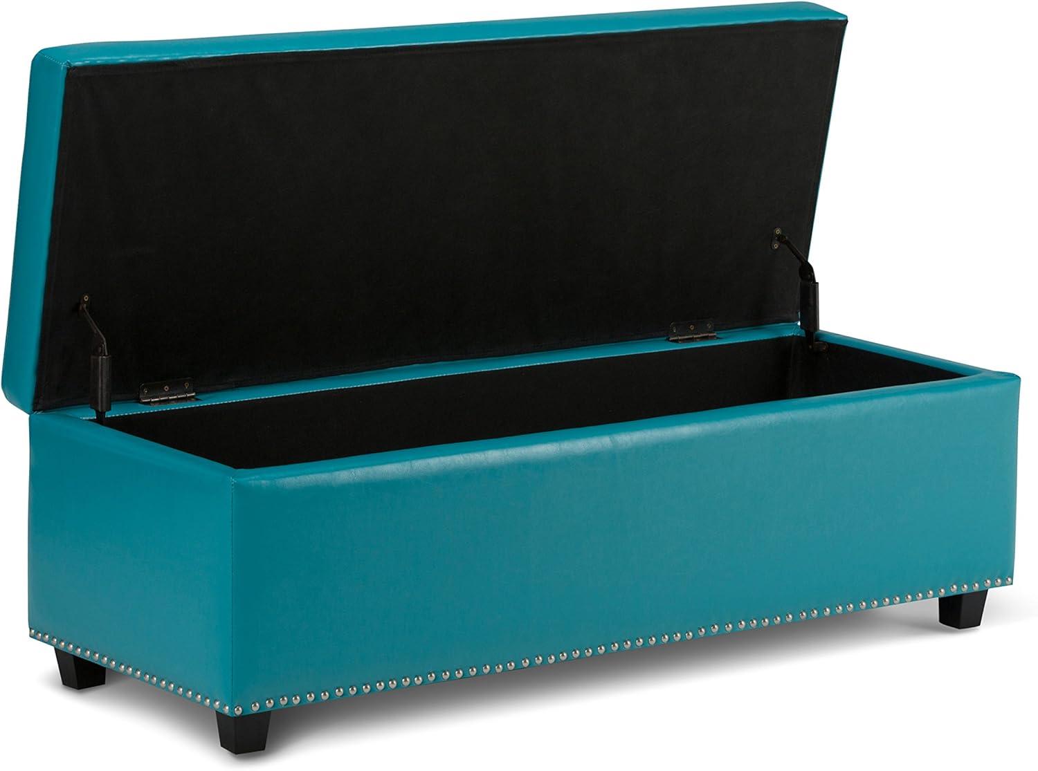 Mediterranean Blue Tufted Bonded Leather Large Storage Ottoman