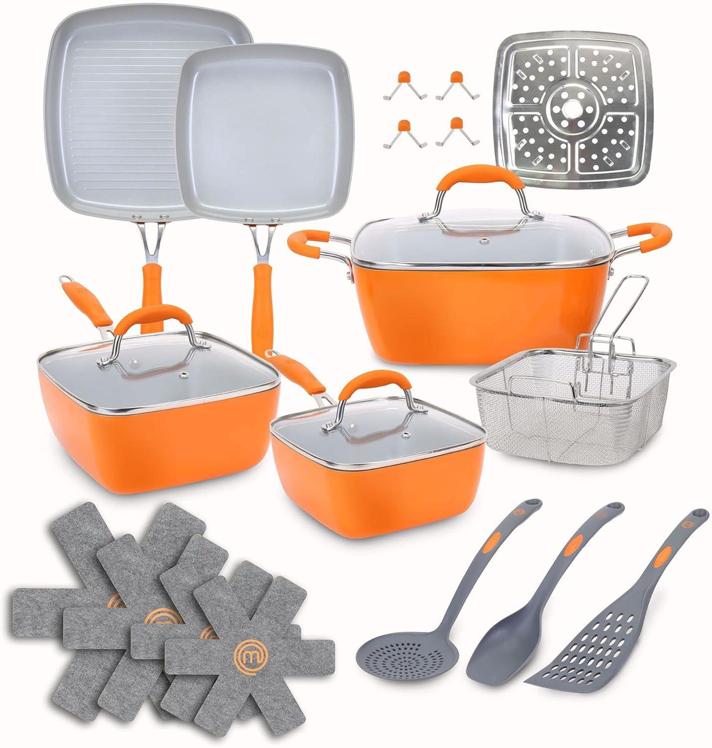 MasterChef MC3006 17 Pieces Champions Square Cookware Set Orange