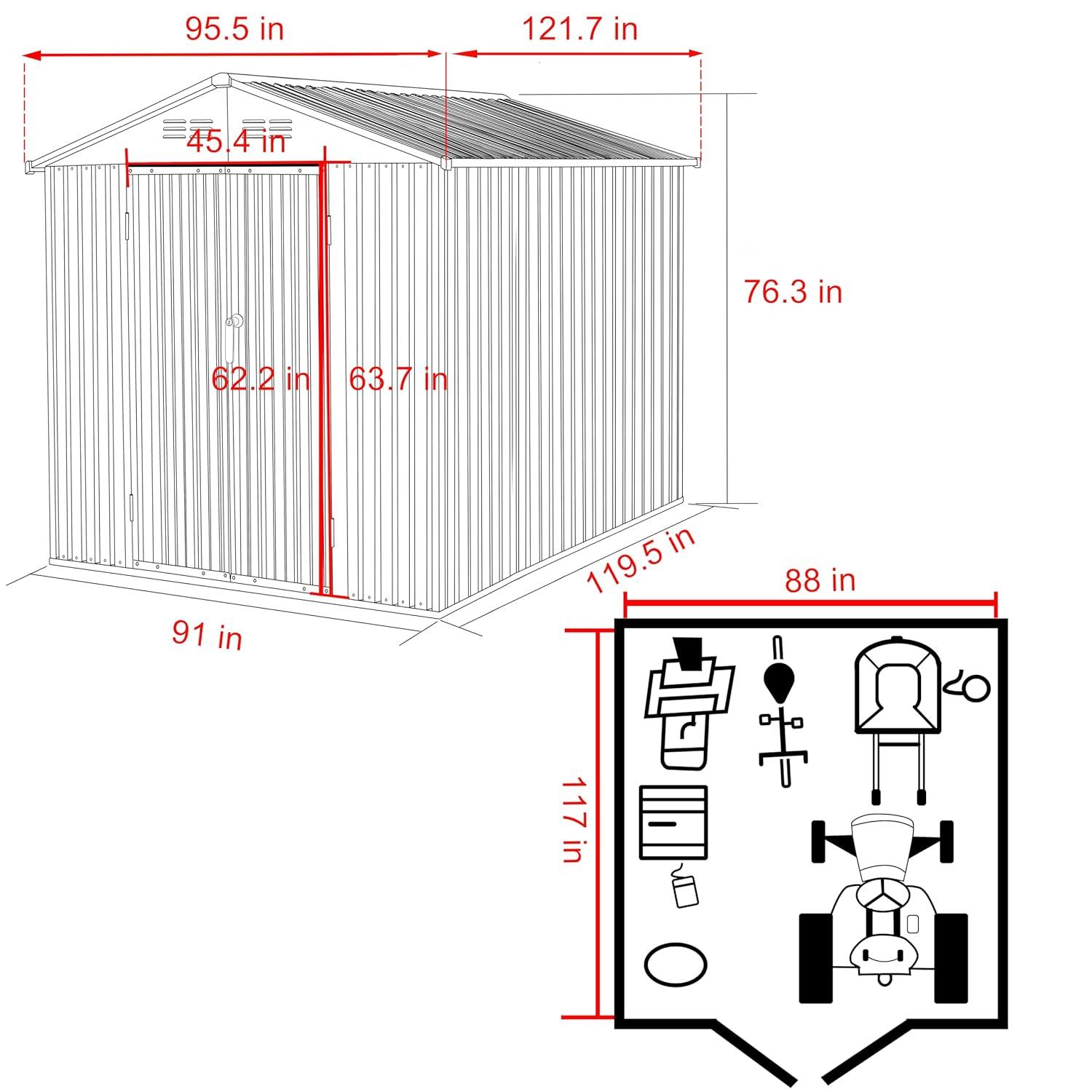 VEIKOUS  Outdoor Metal Storage Shed with Lockable Door and Air Vents for Garden 8x10