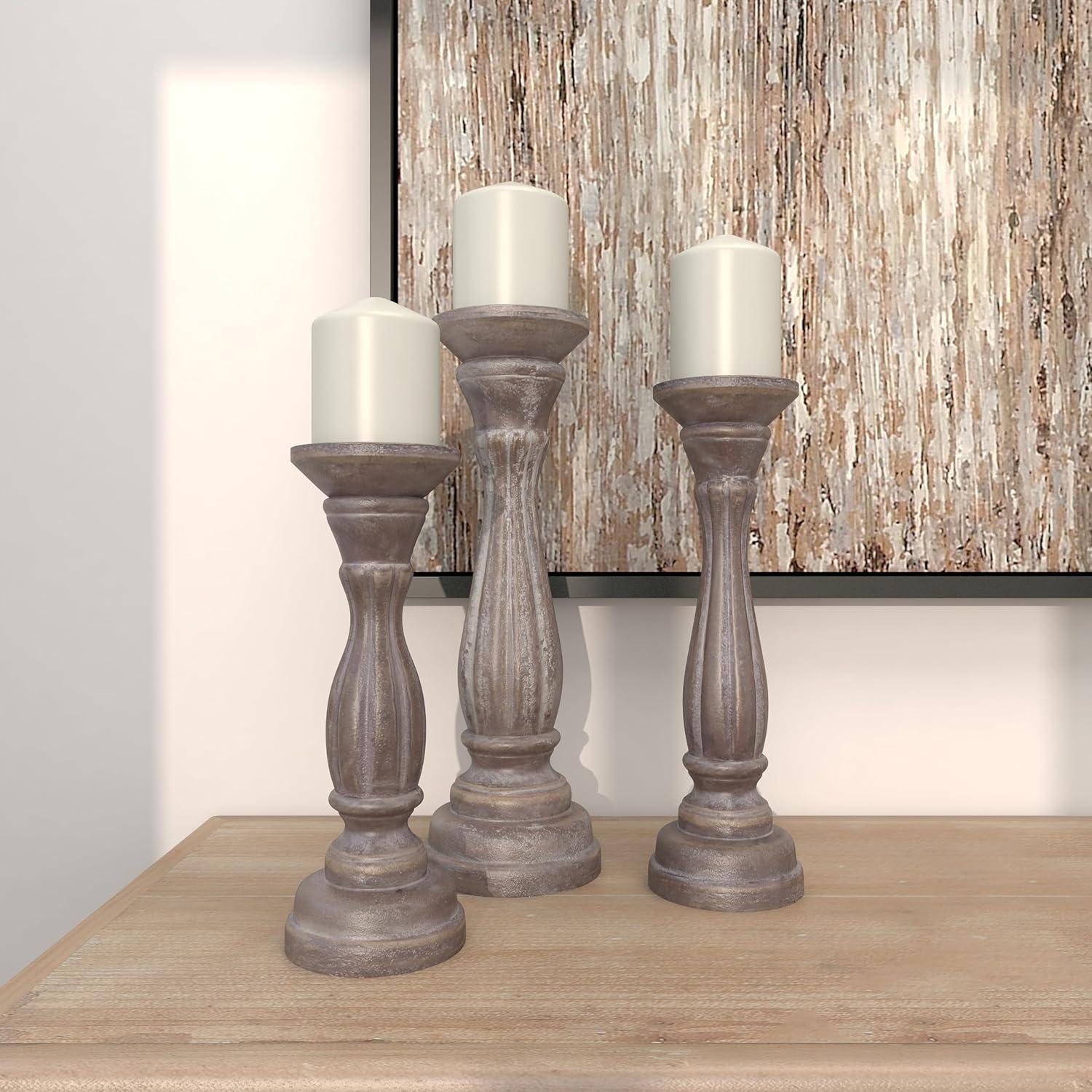 DecMode 3 Candle Brown Wood Candle Holder, Set of 3