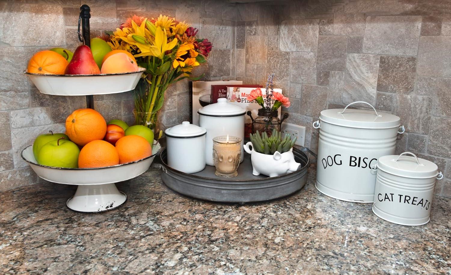 Creative Co-Op Round Decorative Iron Tray with Handles