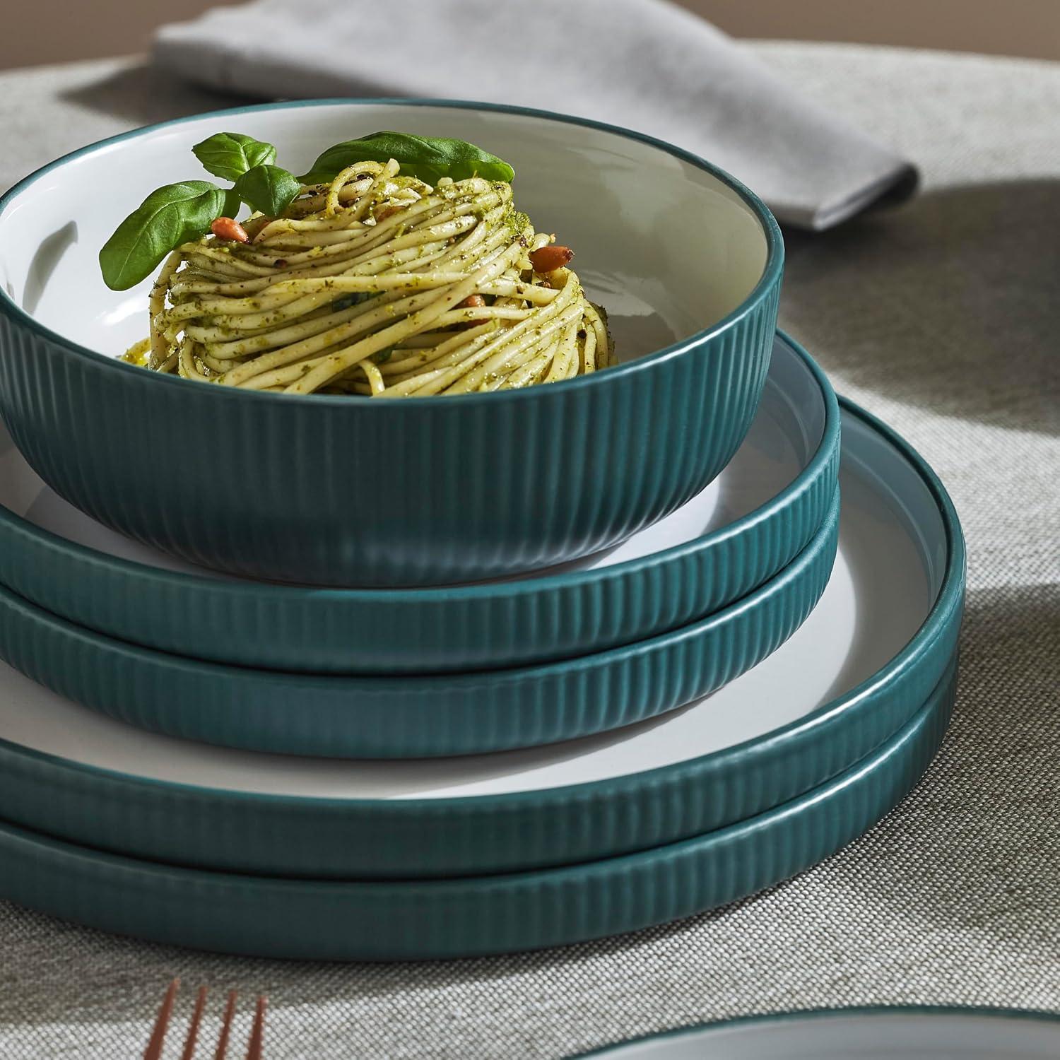 Green Ceramic Coastal 12-Piece Dinnerware Set, Service for 4