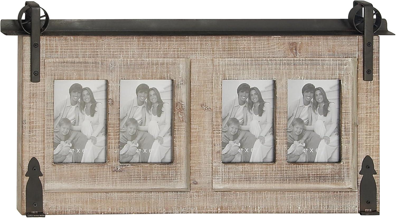 DecMode 4-Opening 4" x 6" Brown Wall Photo Frame with Metal Accent