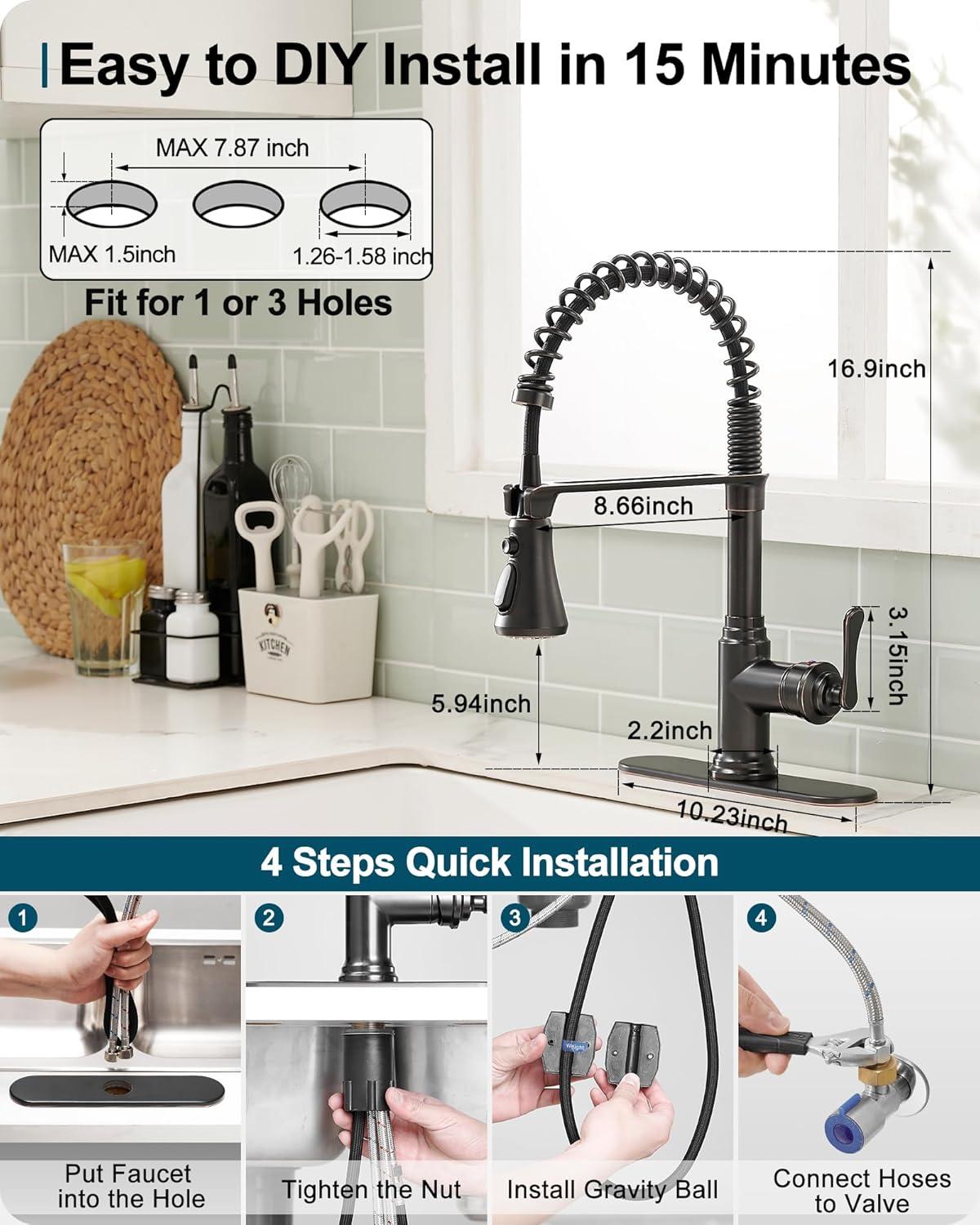 FORIOUS Rustic Kitchen Faucet with Pull Down Sprayer Oil Rubbed Brown, 3 Modes Stainless Steel High Arc Vintage Spring Sink Faucet 1 or 3 Holes for Pot Filler, Farmhouse Camper Wet Bar