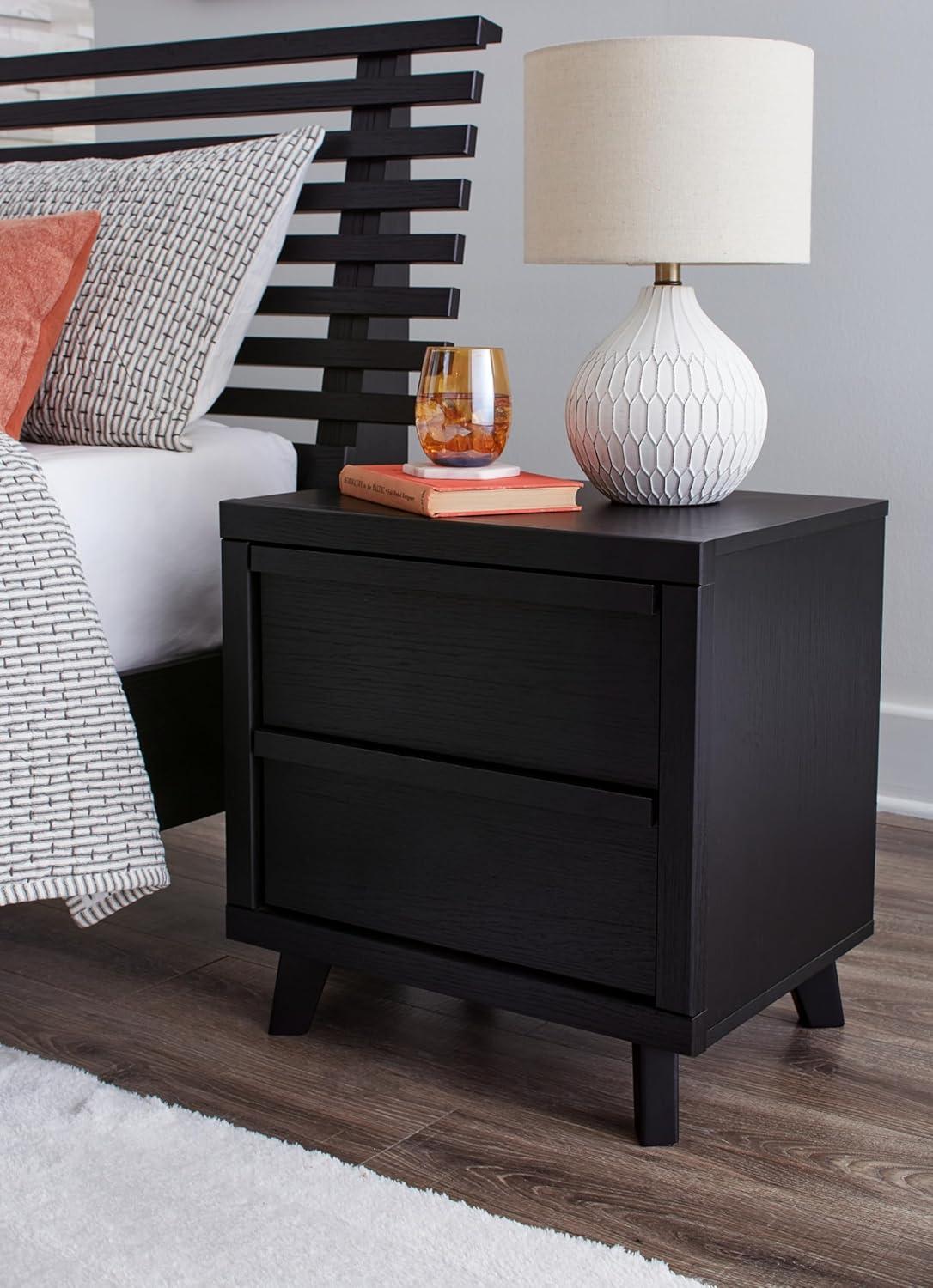 Signature Design by Ashley Danziar Modern 2 Drawers Nightstand with USB & Qi Charging Options, Black