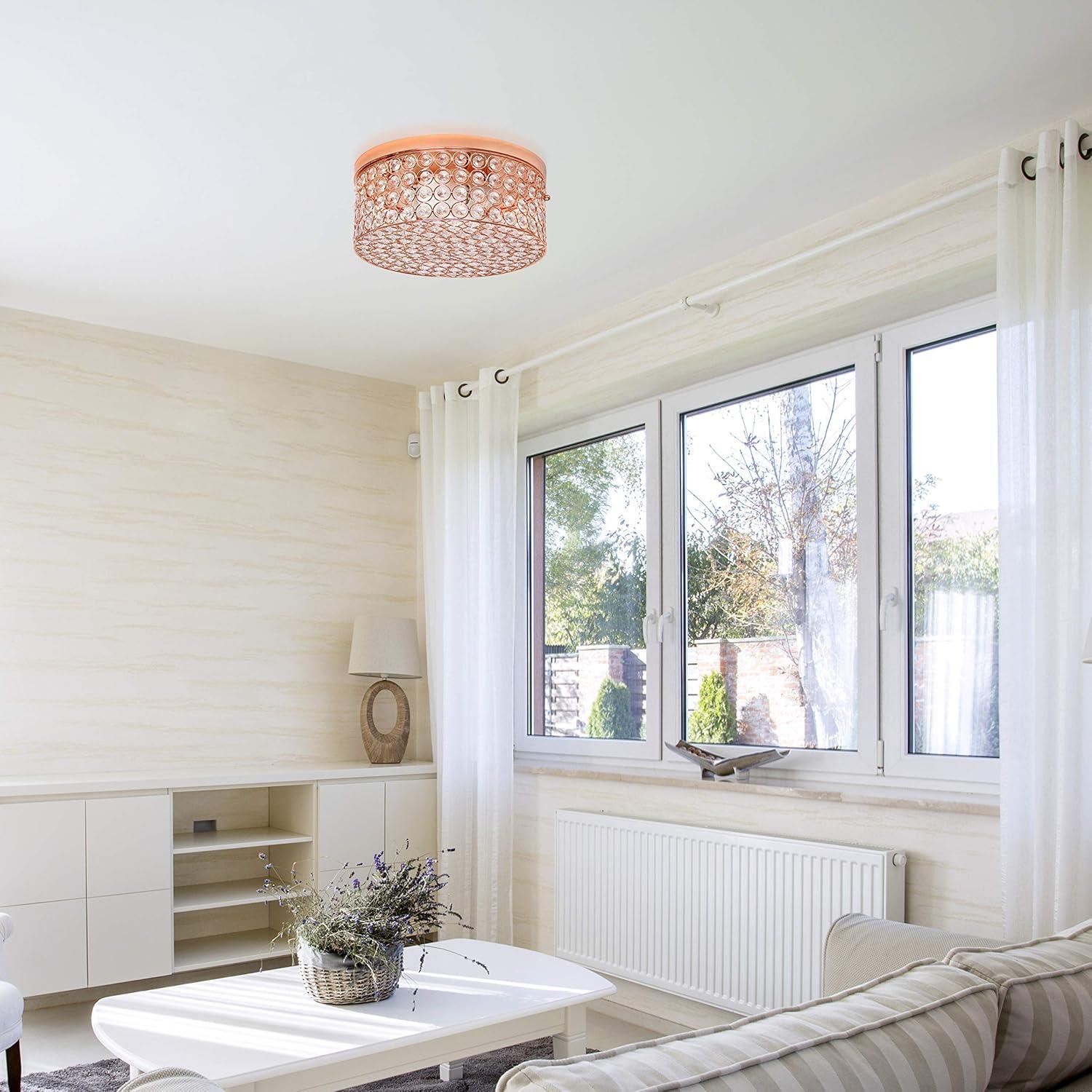 12" Elipse Crystal Flush Mount Ceiling Light, Rose Gold Base & Details - Elegant Designs: UL Listed, 60W