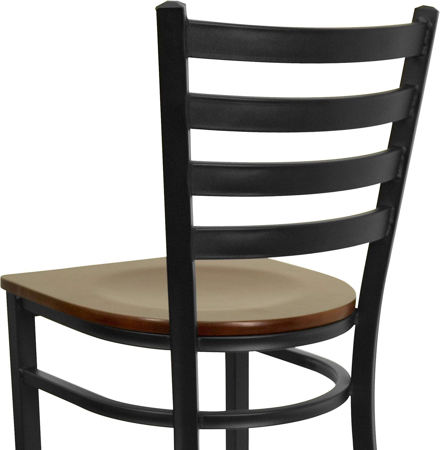 Flash Furniture HERCULES Series Black Ladder Back Metal Restaurant Barstool - Mahogany Wood Seat