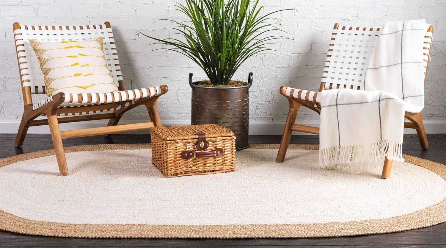 Eco-Friendly Handmade Oval Braided White Jute Rug