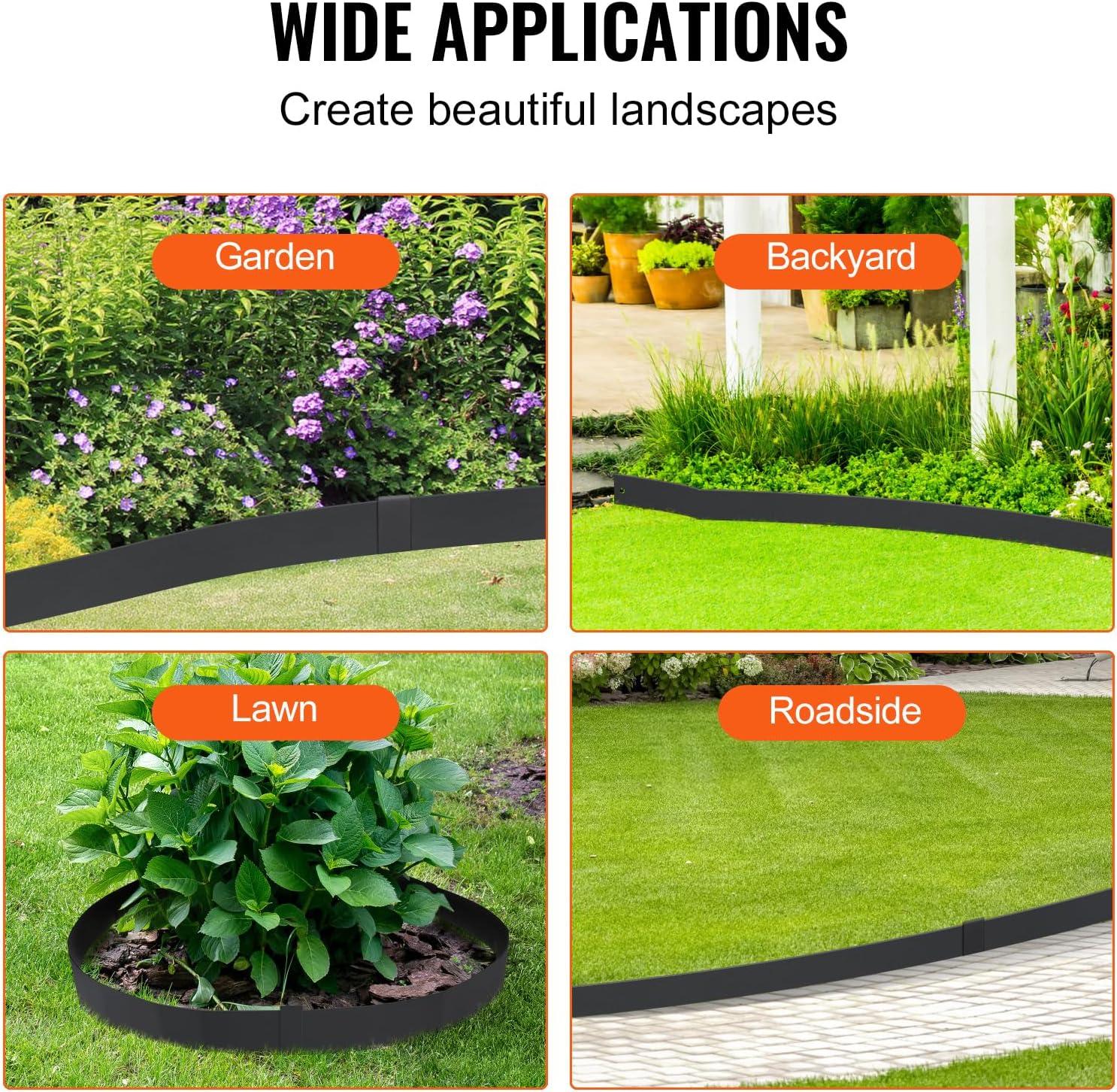 Black Steel Hammer-in Landscape Edging with Clips, 40" x 8", 4-Pack