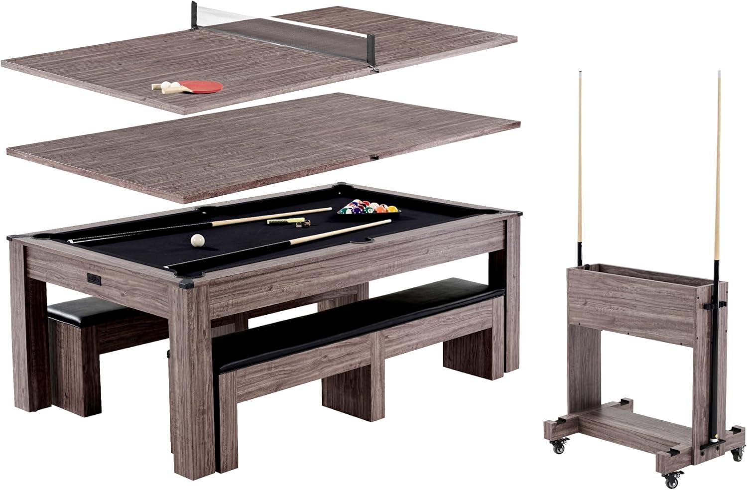 Barrington Billiards Monteray 7’ Pool Table, 3-in-1 with Dining Top & Rolling Storage Caddy
