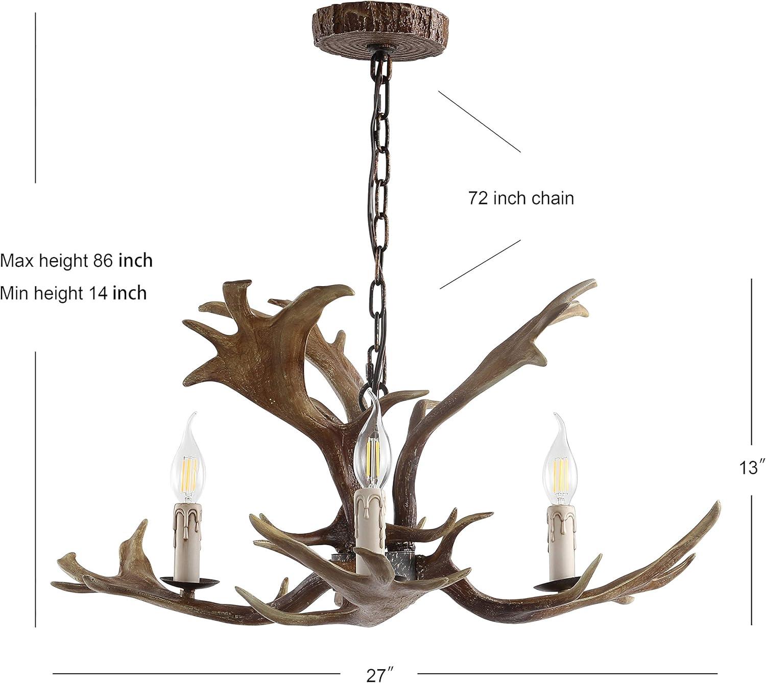 Eldora Rustic 27" Brown Resin Antler 3-Light LED Chandelier