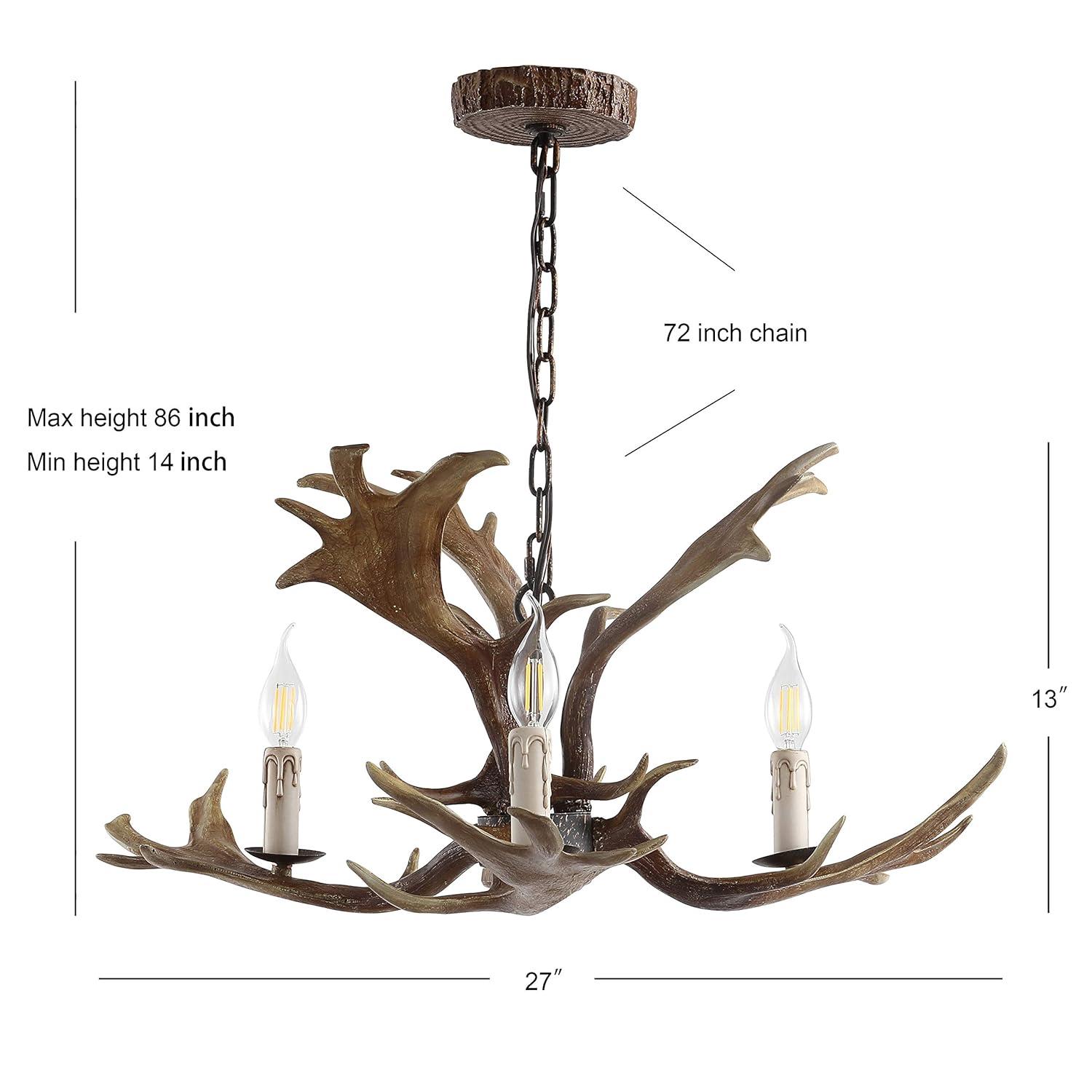 JONATHAN Y Speller 27" Adjustable Resin Antler 3-Light LED Chandelier, Brown