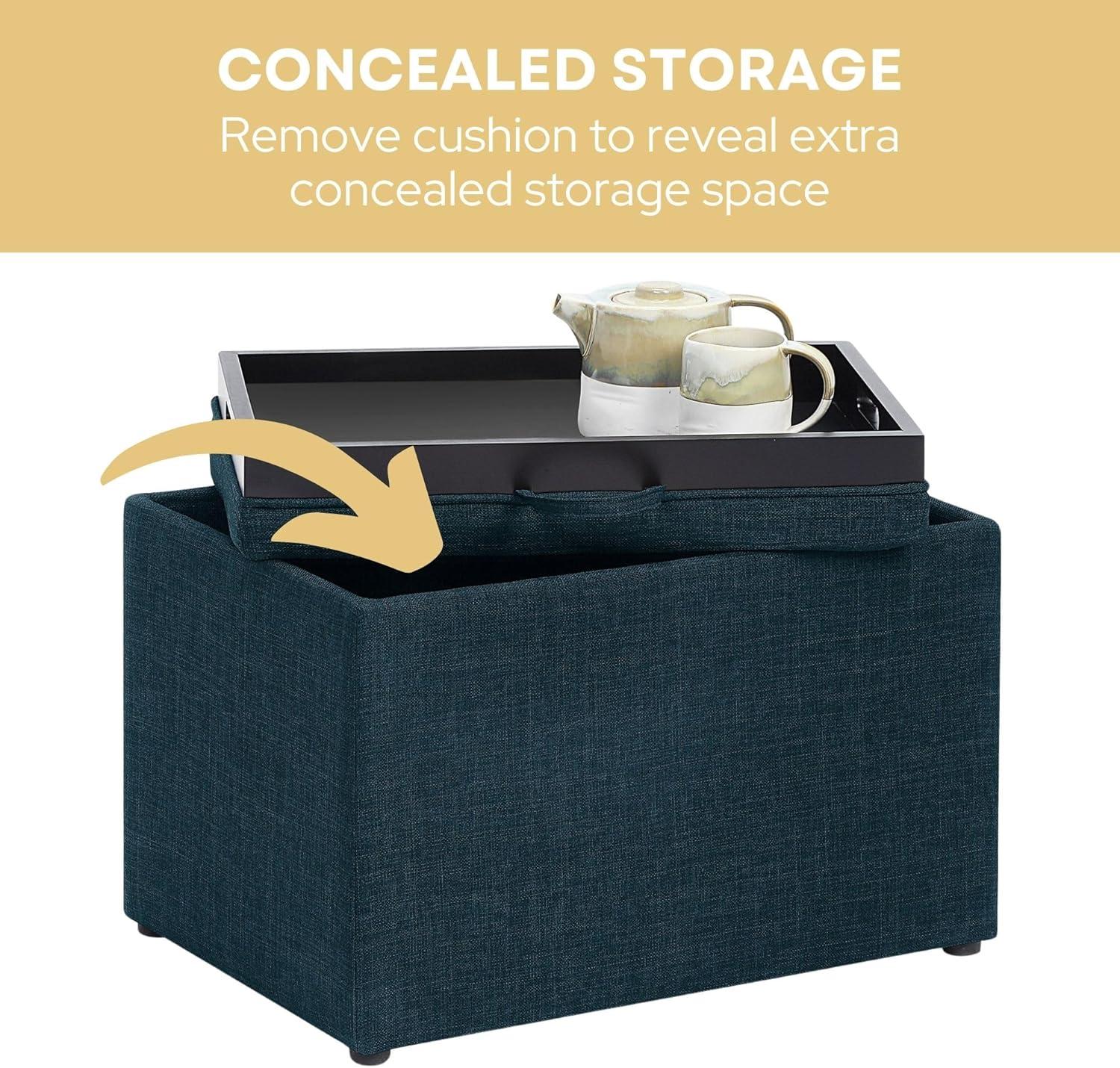 Convenience Concepts Designs4Comfort Accent Storage Ottoman with Reversible Tray, Dark Blue Fabric