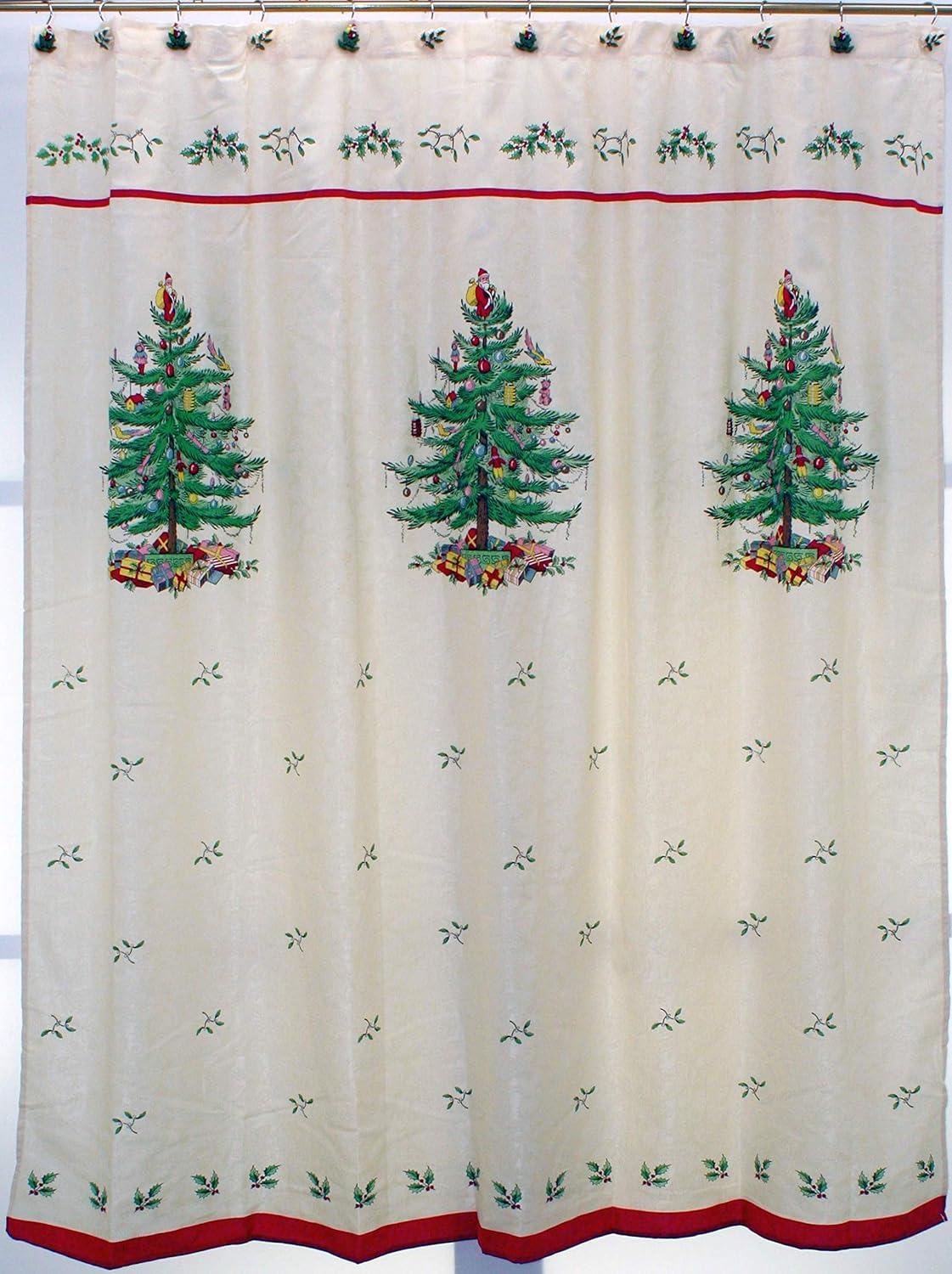 Holiday Christmas Tree Red Jacquard Shower Curtain