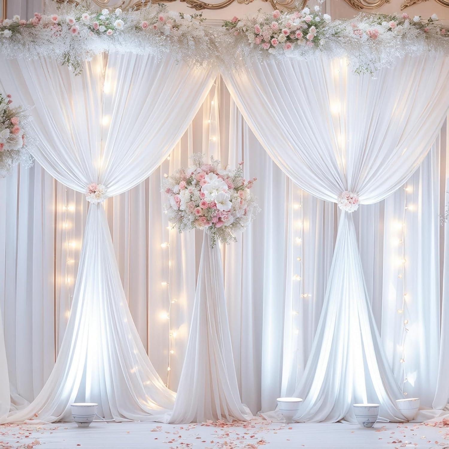 10x10ft White Backdrop Curtain for Parties Wrinkle Free Wedding Baby Curtain Backdrops for Birthday Party