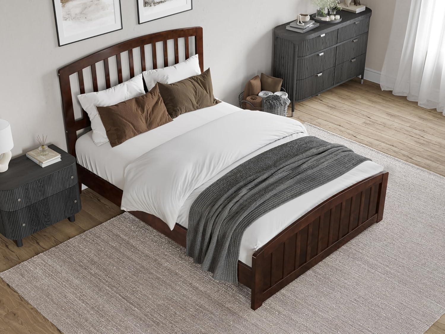 AFI Quincy Full Solid Wood Low Profile Platform Bed with Matching Footboard, Walnut