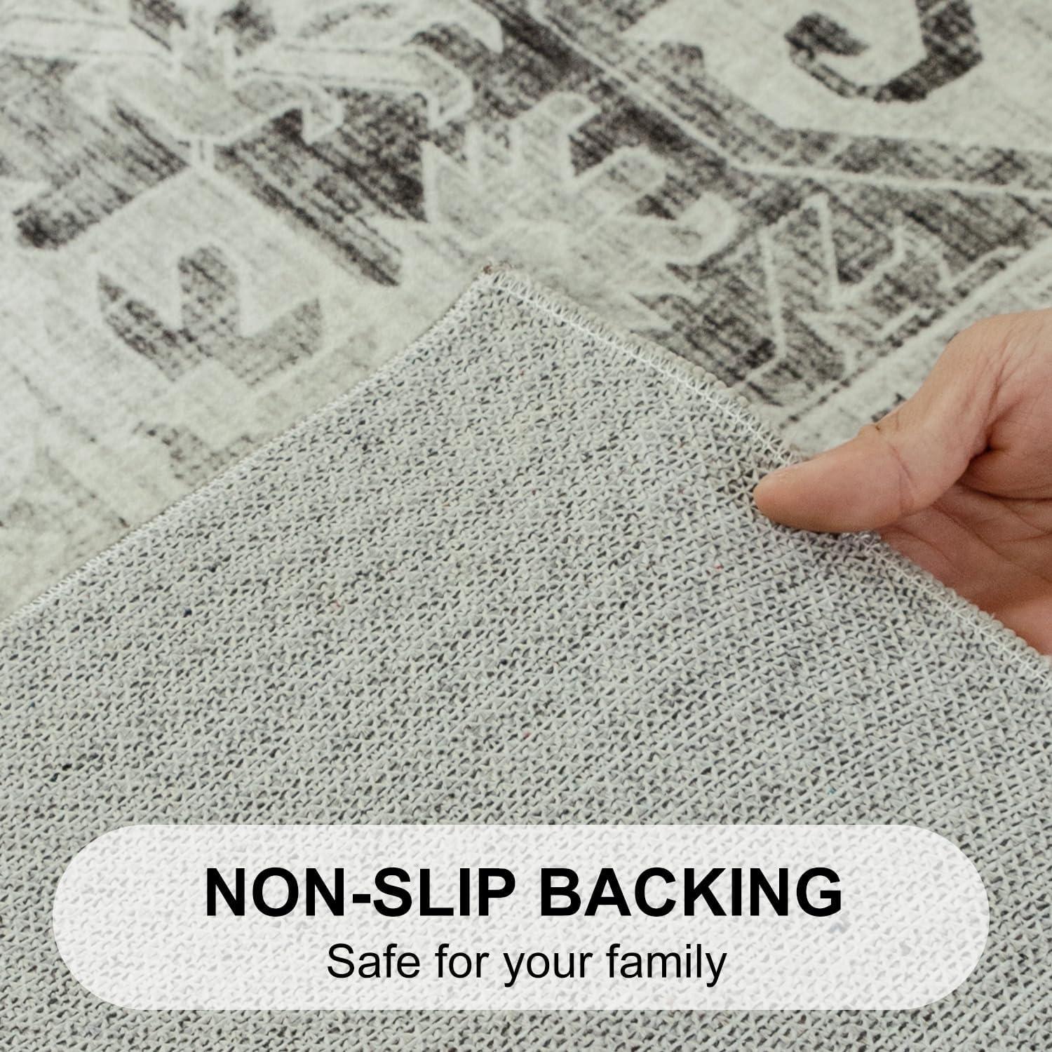 Gray 5' x 7' Vintage Washable Non-Slip Area Rug