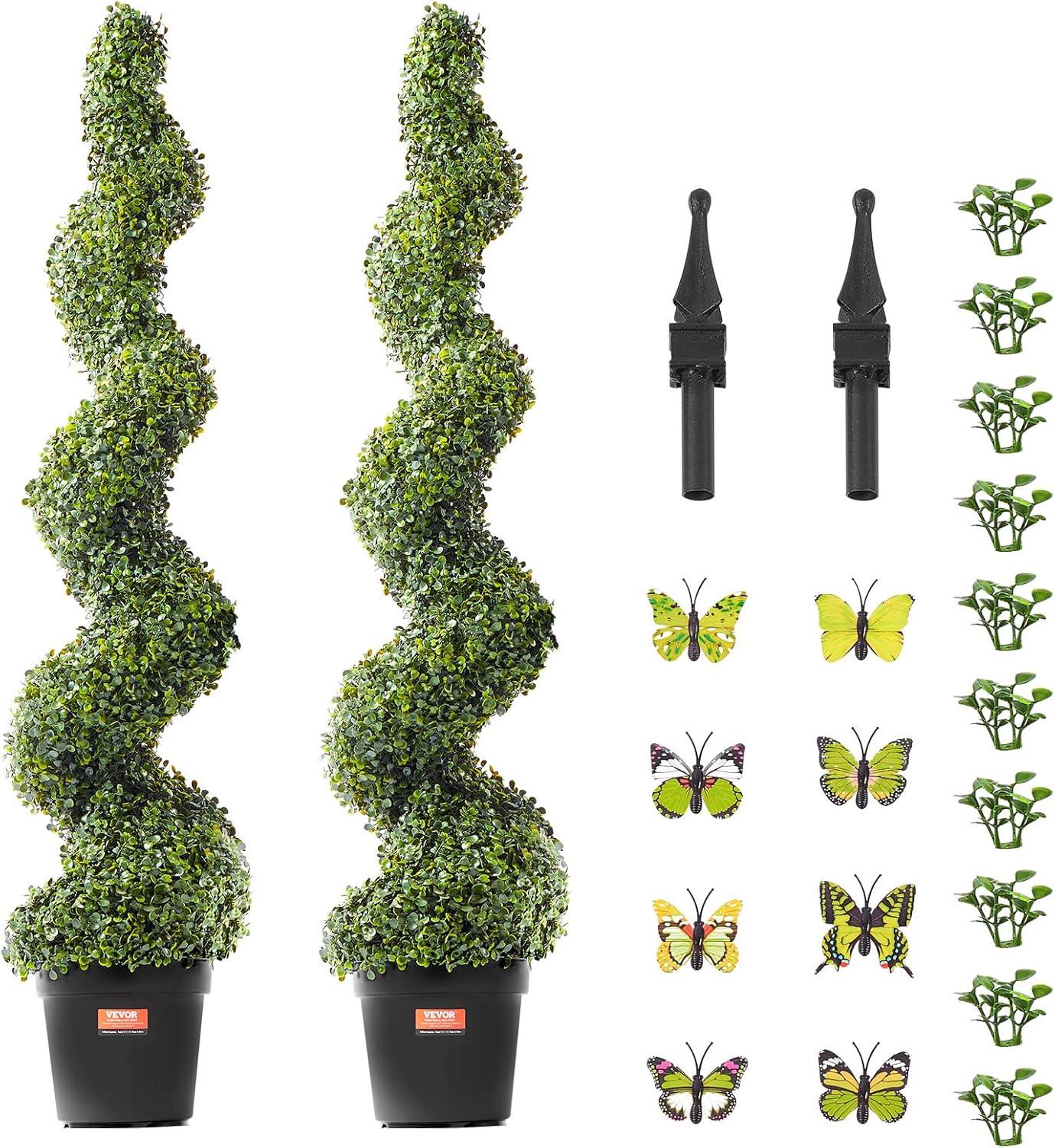 60" Green Spiral Boxwood Topiary Trees in Black Pots