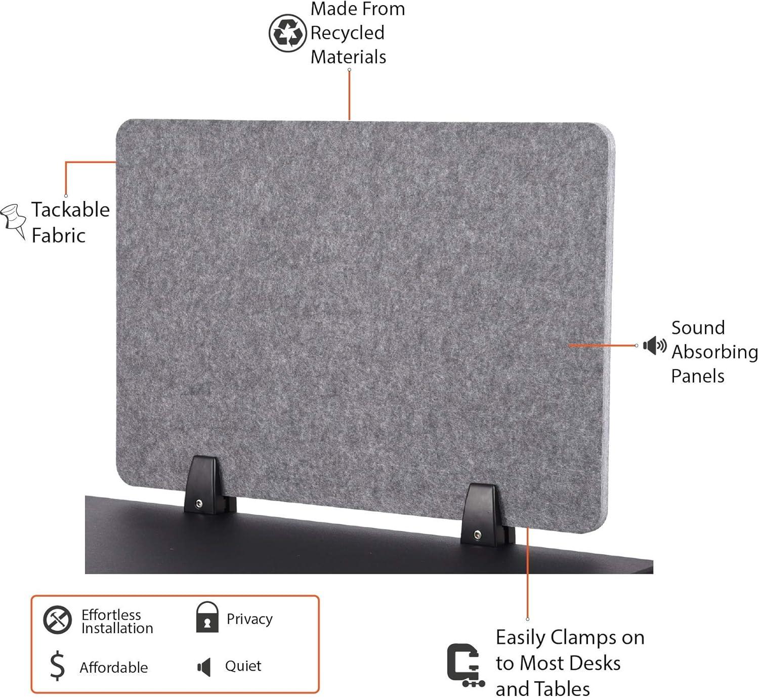 Stand Up Desk Store ReFocus Raw Clamp-On Acoustic Desk Divider Mounted Privacy Panel to Reduce Noise and Distractions (Castle Gray, 23.6" x 16")