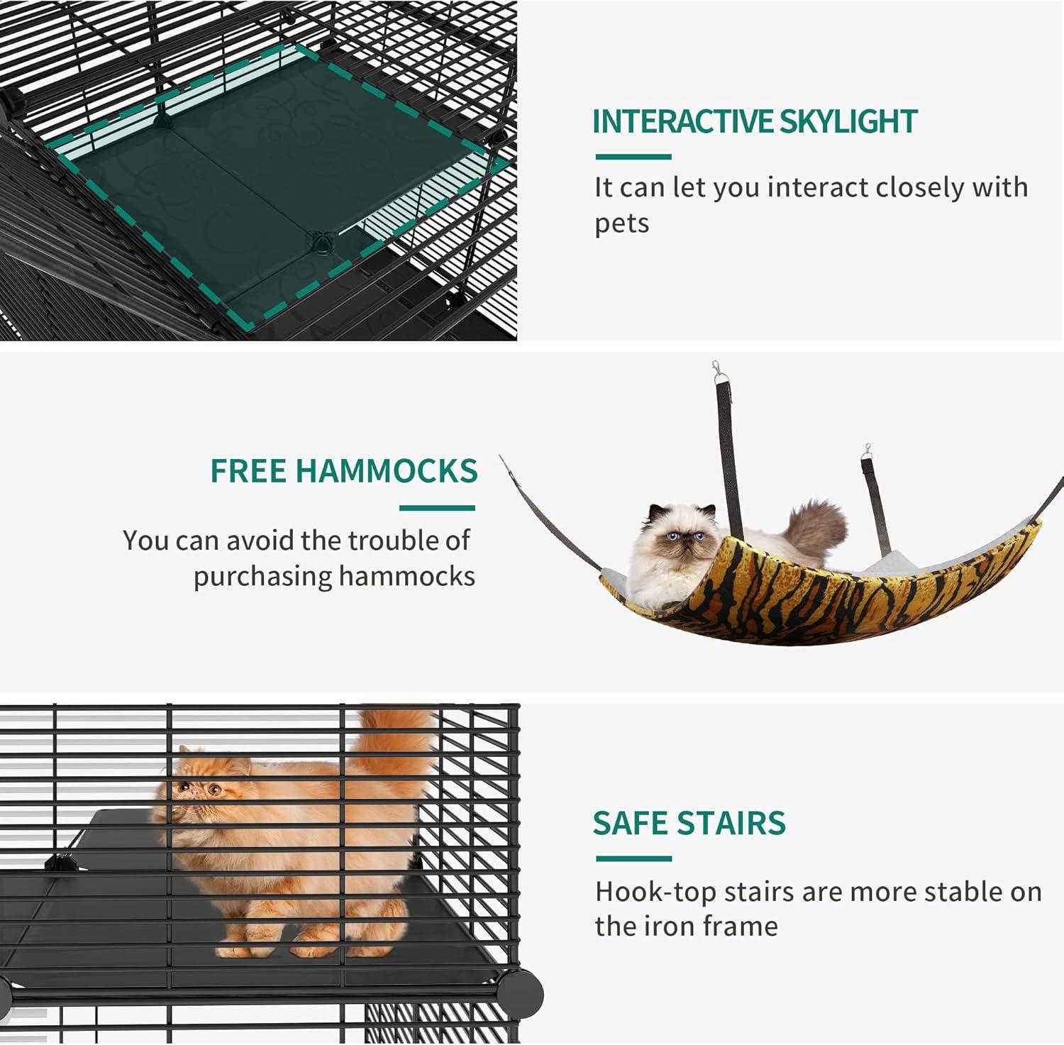 Cat Cage Indoor Cat Enclosures DIY Cat Playpen Metal Kennel with Extra Large Hammock for 1-2 Cats, Ferret, Chinchilla, Rabbit, Small Animals