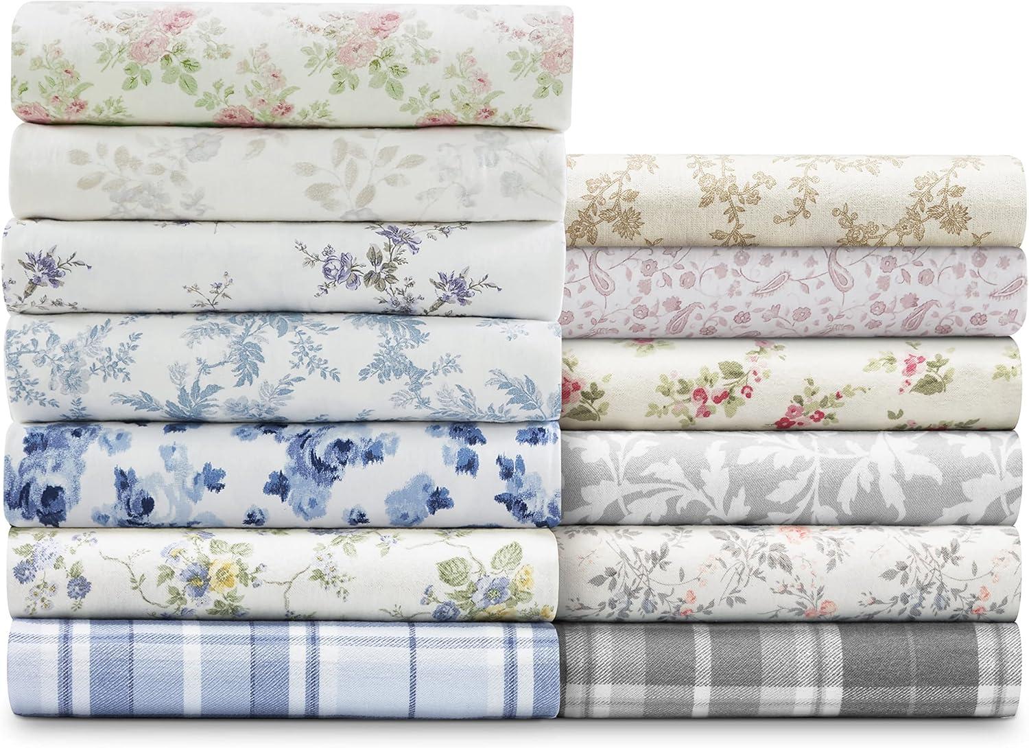Vanessa Light Blue Cotton Flannel Full Plaid Sheet Set
