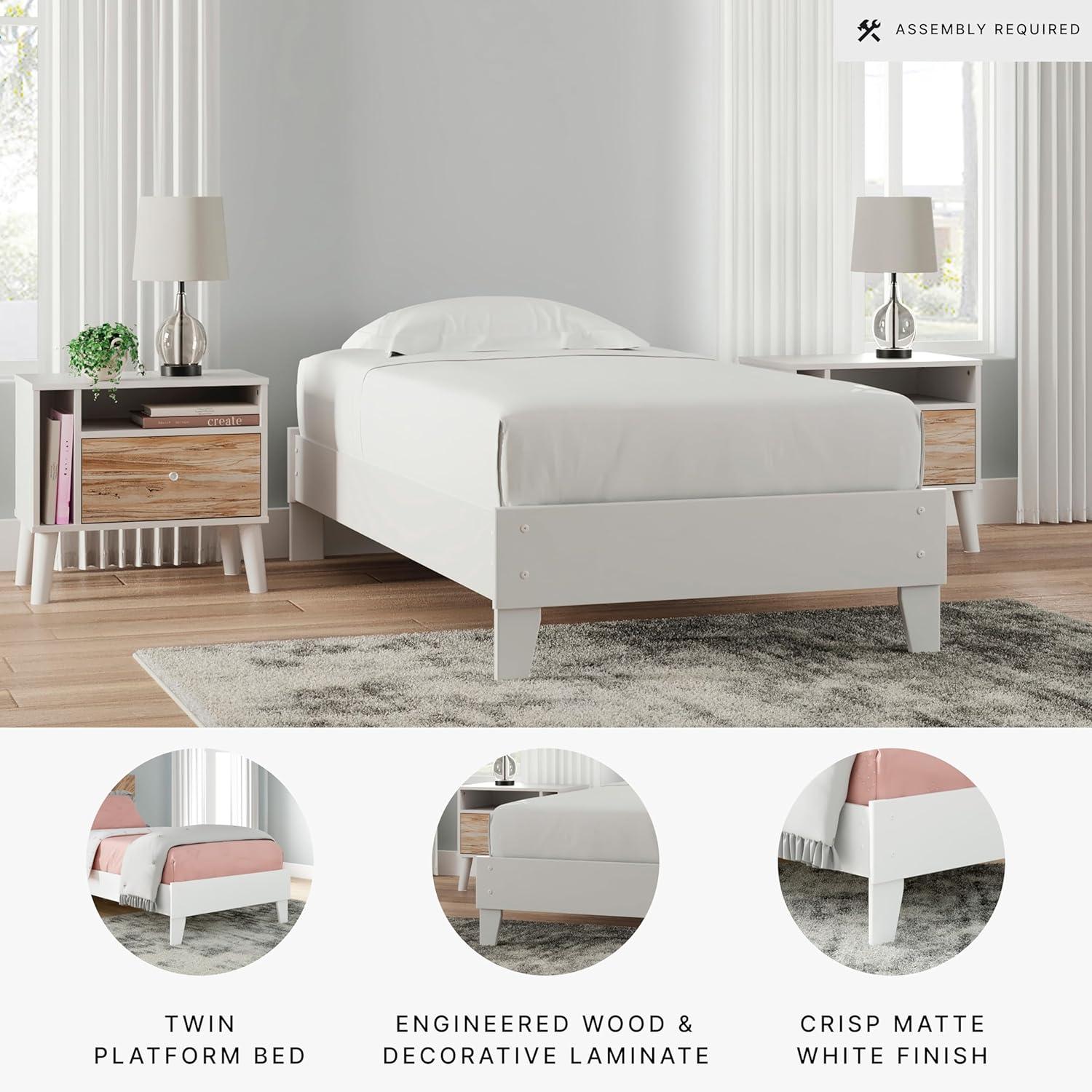 Twin Piperton Platform Bed White - Signature Design by Ashley: Modern Style, No Box Spring Needed