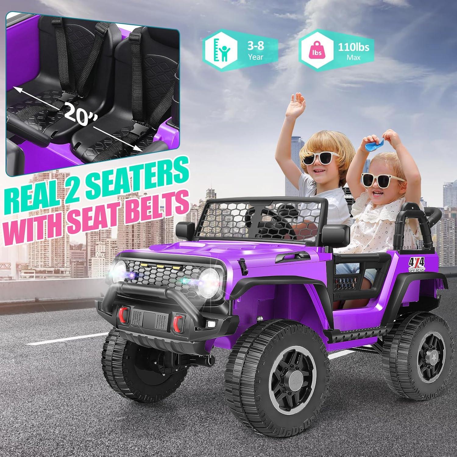 24V Purple Two-Seater Kids Electric Jeep with Bluetooth