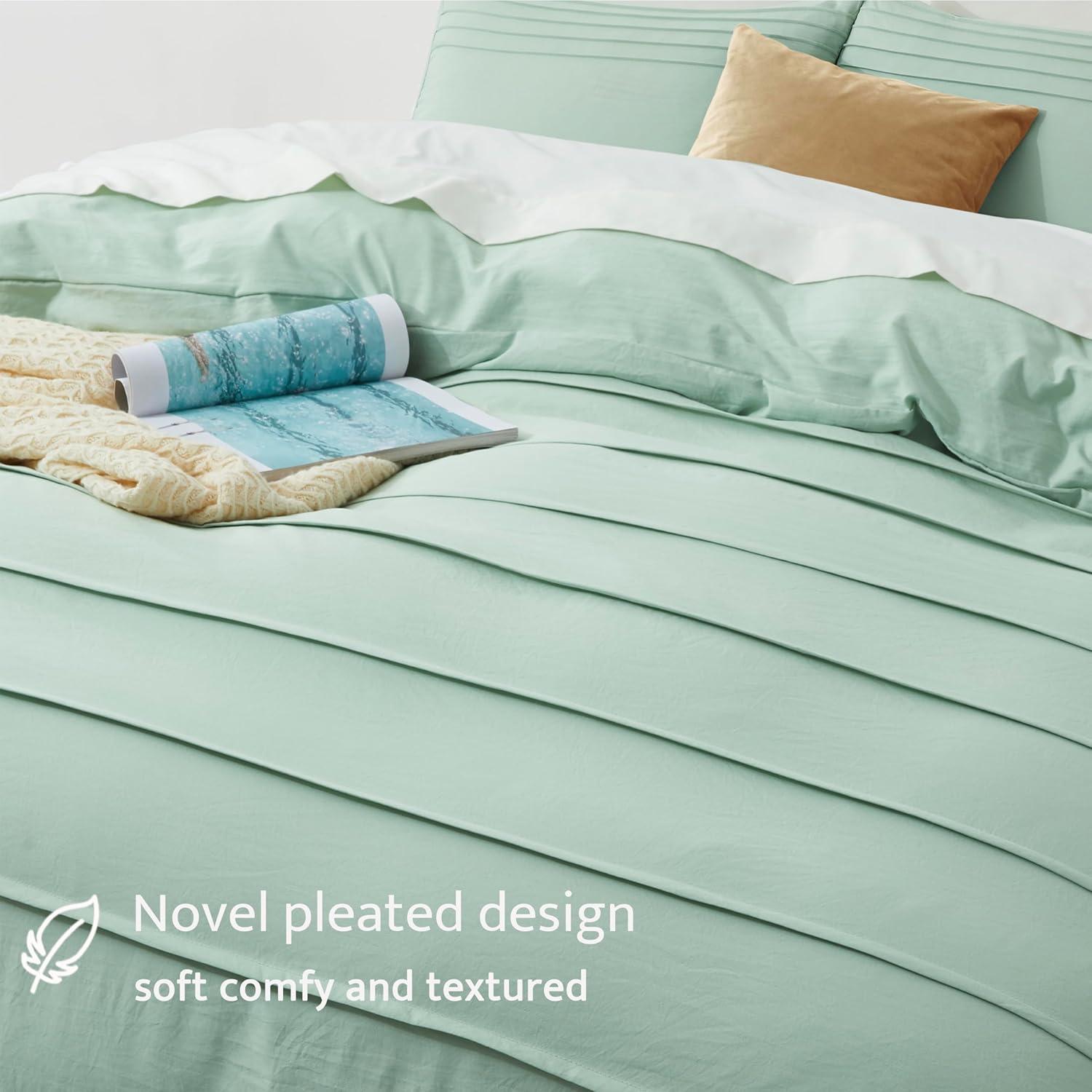 Oli Anderson White Duvet Cover Twin Size - Pleated Twin Duvet Cover, 2PCS Soft and Breathable Textured Bedding Set with Zipper Closure(White,68"x90")