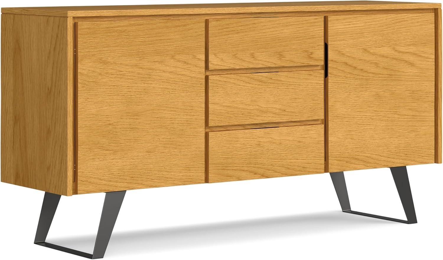 Simpli Home Lowry 60"W Solid Wood Modern Industrial 2-Door Sideboard Buffet with 3 Center Drawers