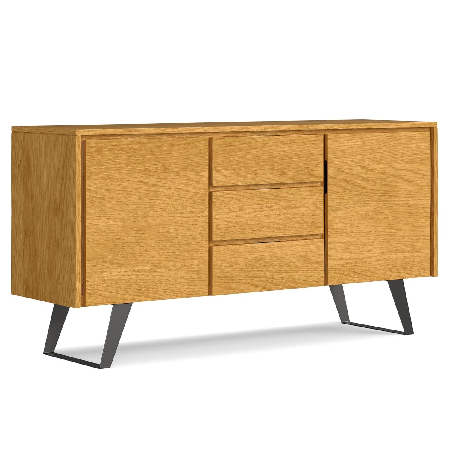 Simpli Home Lowry 60"W Solid Wood Modern Industrial 2-Door Sideboard Buffet with 3 Center Drawers