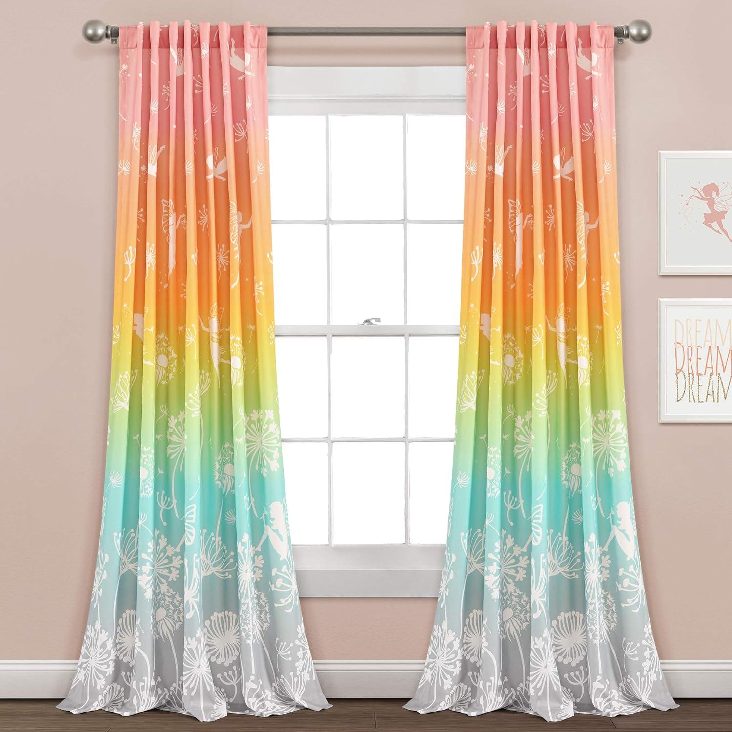 Pastel Rainbow Ombre Light-Filtering Polyester Window Panels