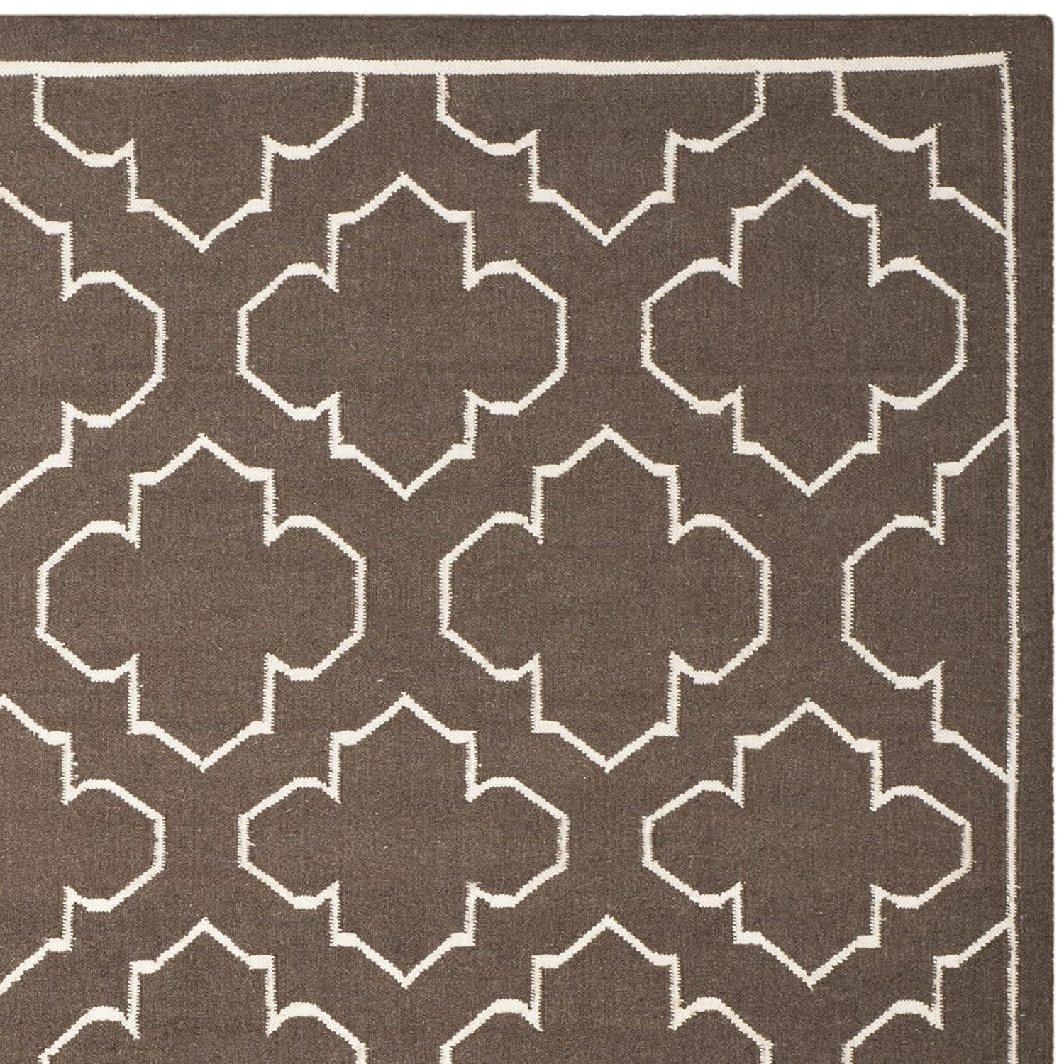 Dhurries DHU625 Hand Woven Area Rug - Brown/Ivory - 8'x10' - Safavieh.