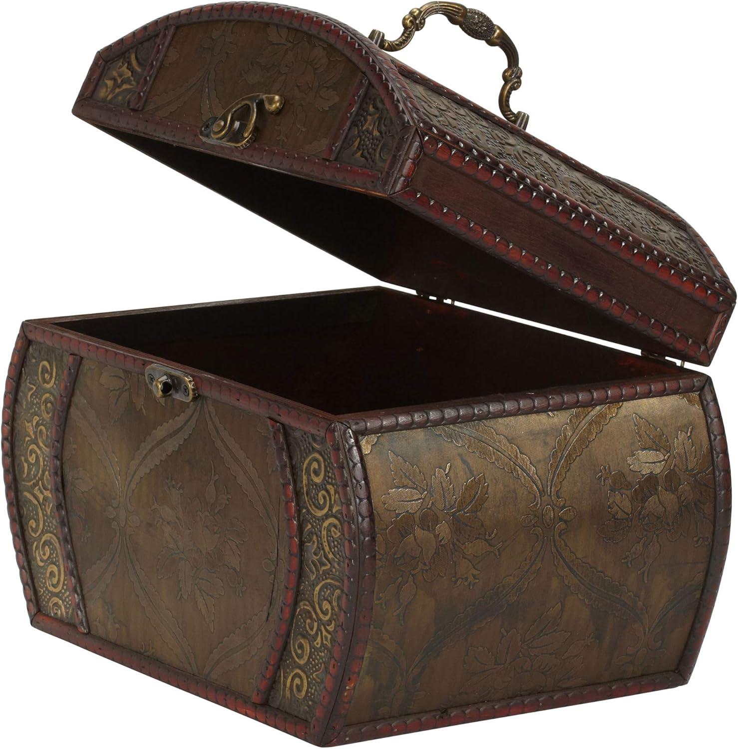 Elegant Brown and Wine Floral Wooden Decorative Chest Set
