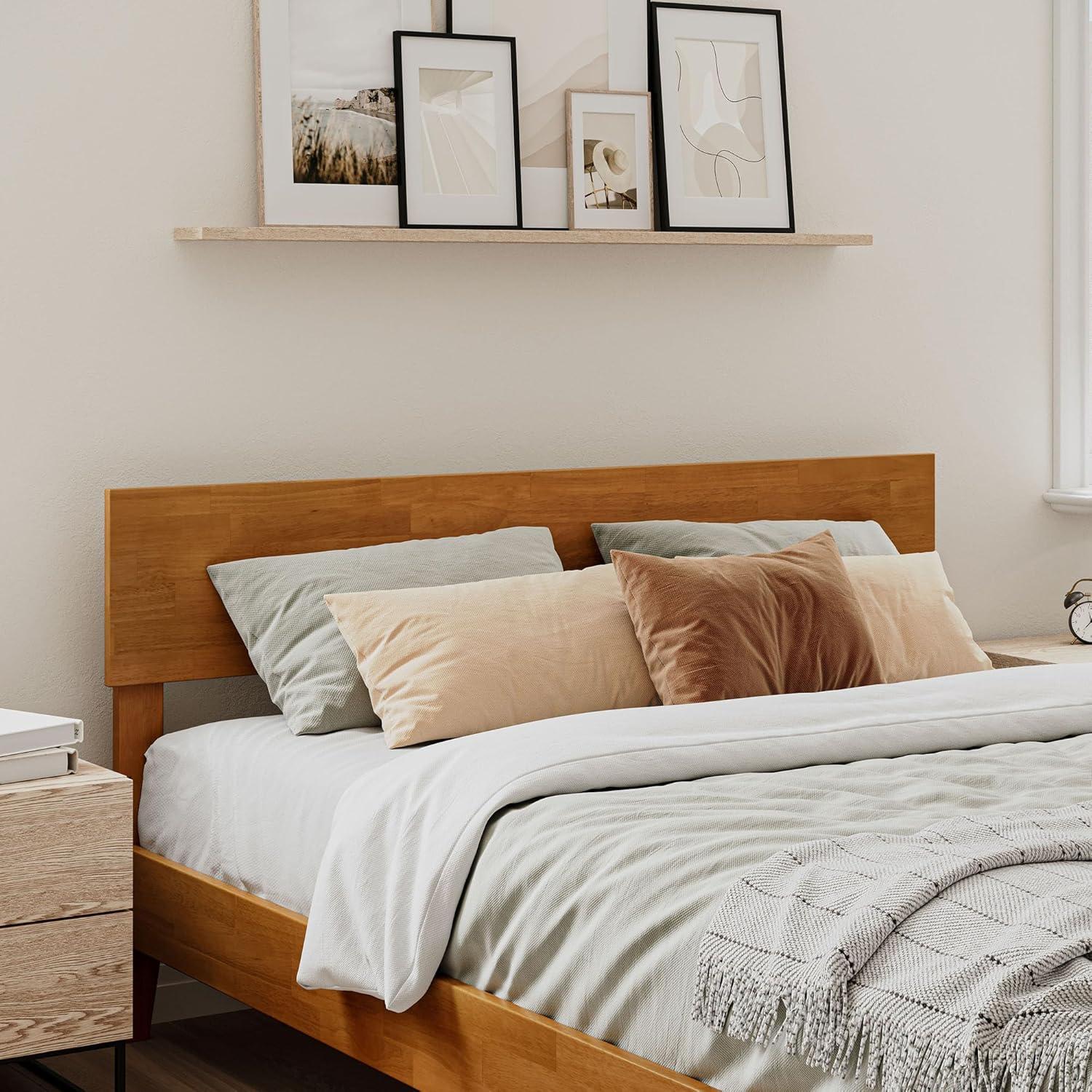 AFI Aria Queen Modern Solid Wood Low Profile Platform Bed, Light Toffee