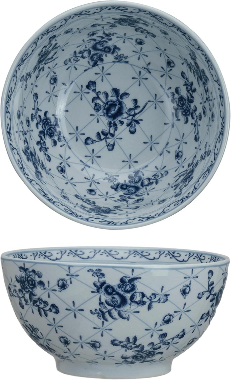 Creative Co-Op Floral Elegance Porcelain Bowl, Blue and White