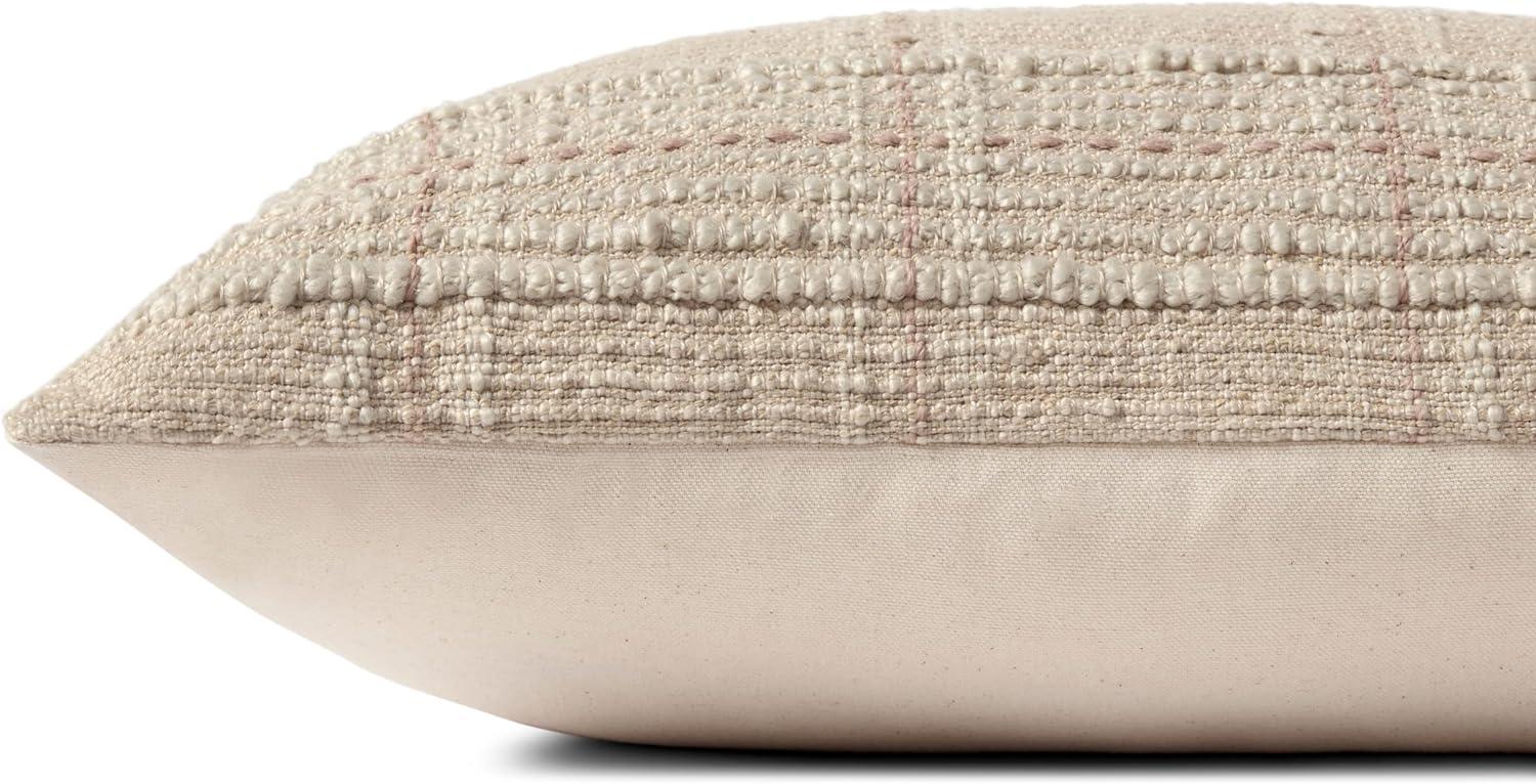 Ivory and Blush Textured Lumbar Pillow with Down Insert