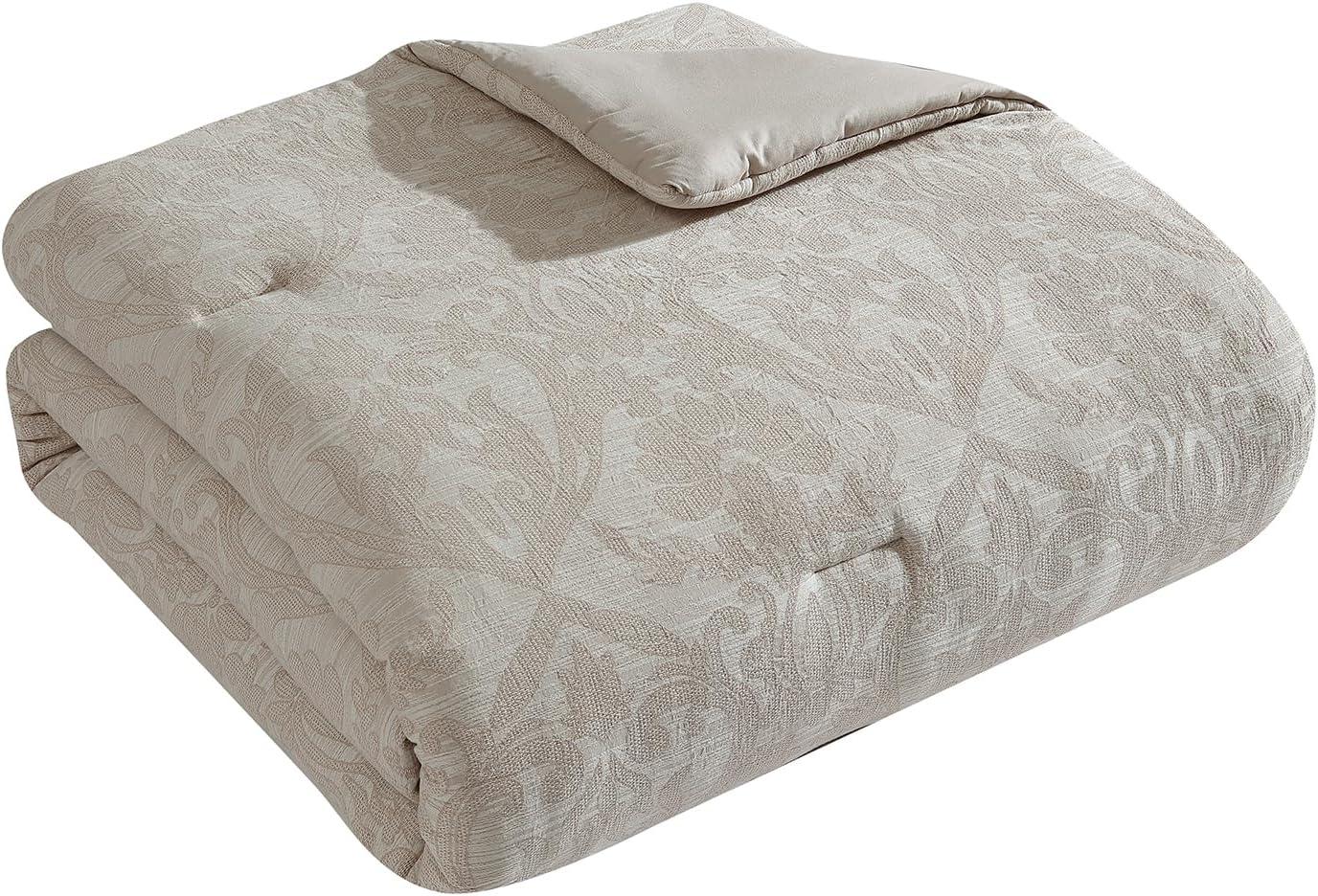 Full/Queen Taupe Cotton Jacquard Damask Comforter Set