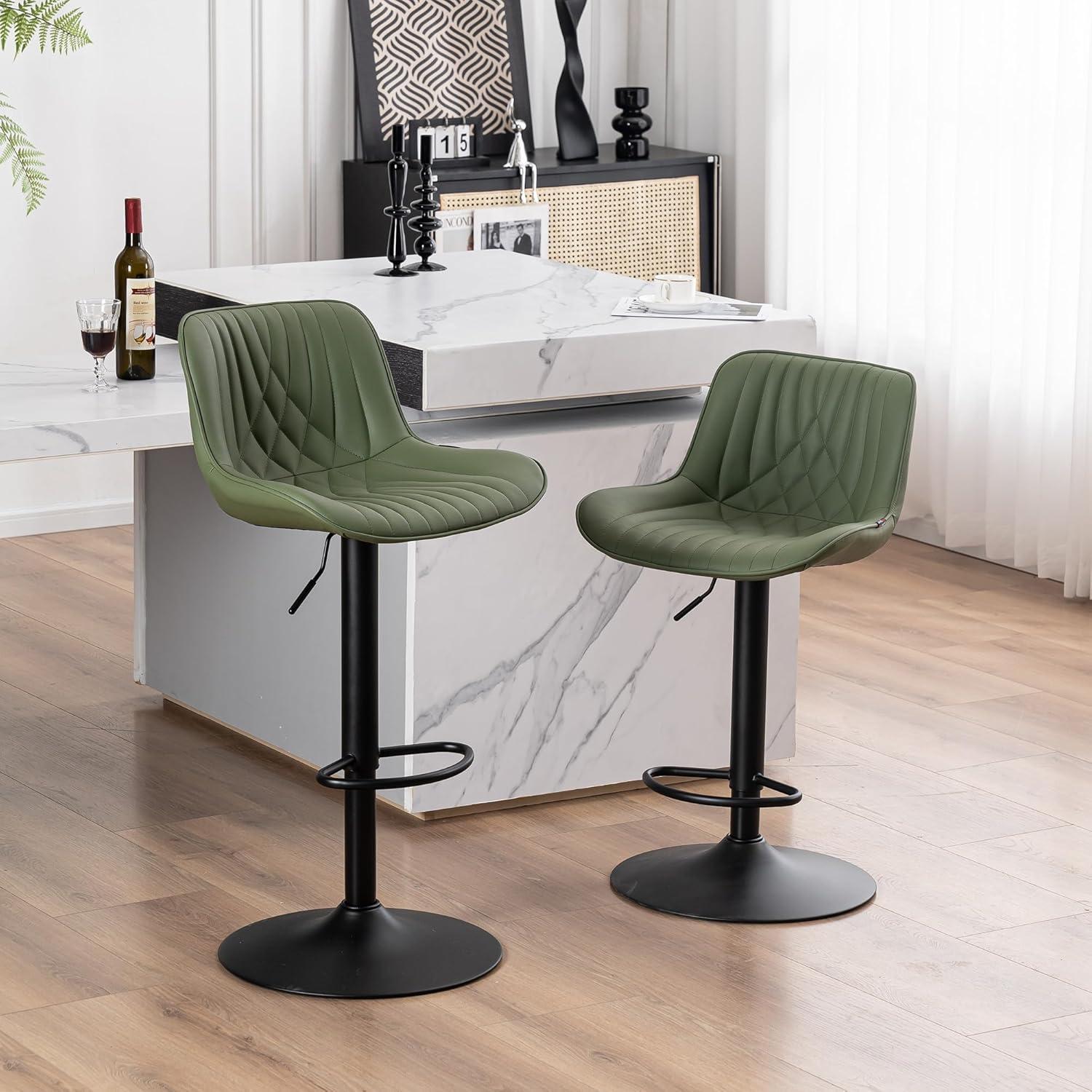 Zager Swivel Adjustable Height Bar Stools, Leather Upholstered Counter Stools, Modern Pub Stool