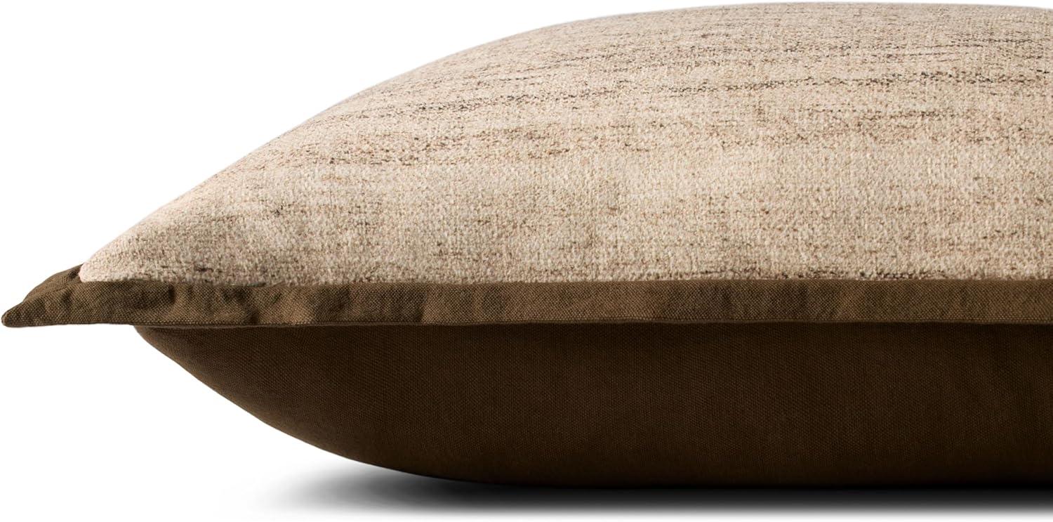 Heathered Brown and Ivory Square Pillow with Dark Brown Flange