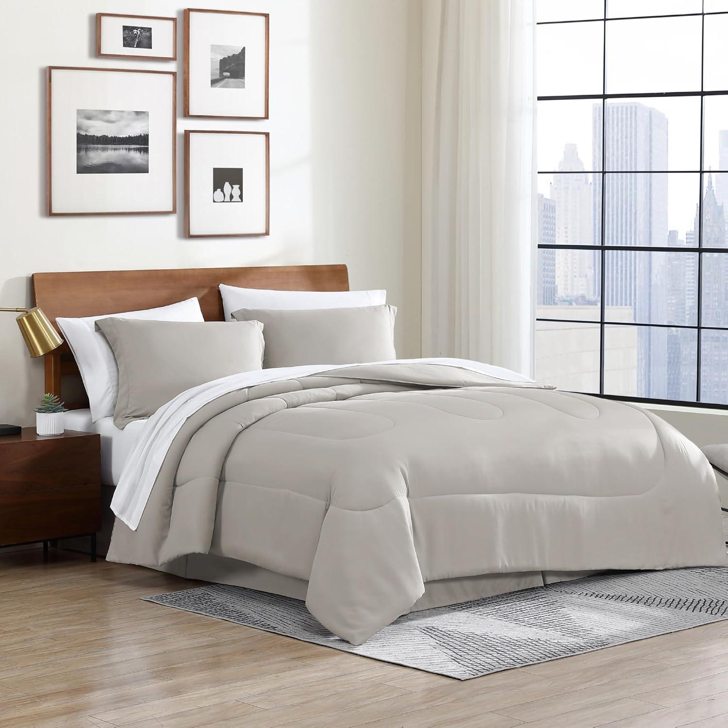 Swift Home | 8-Piece Ultra Soft Solid Bed-In-A-Bag Bedding Set Taupe Queen