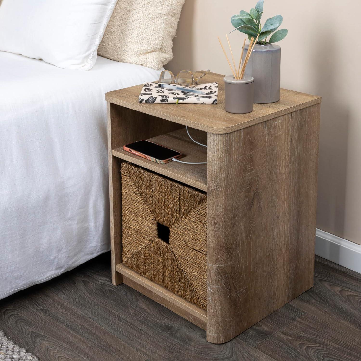 Coastal Oak Modern Farmhouse Nightstand with Storage Compartments