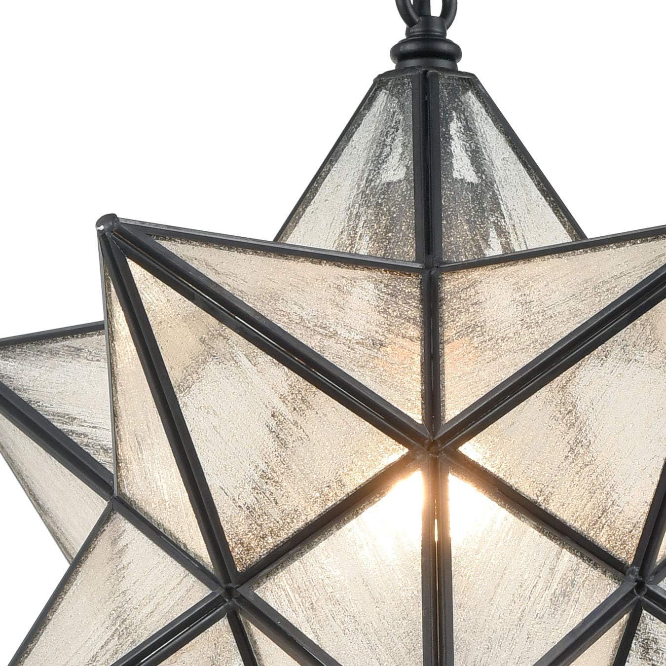 Claxy 16" Black Moravian Star Pendant Light with Seeded Glass Shade